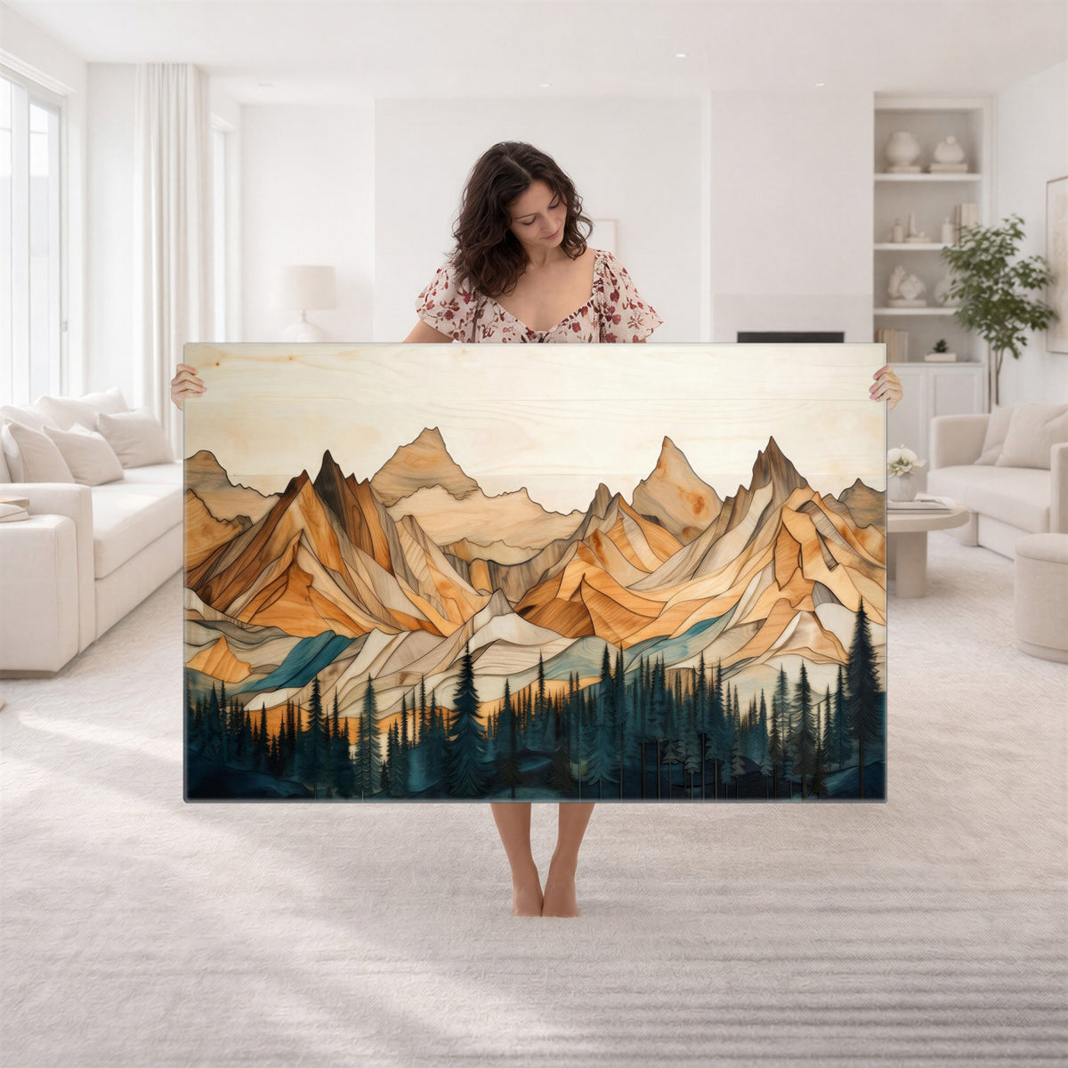 31576-PAN-FL-20X10 - Rustic Wood Mountain Wall Art Print | Triptych Giclee Print Featuring Handcrafted Forest and