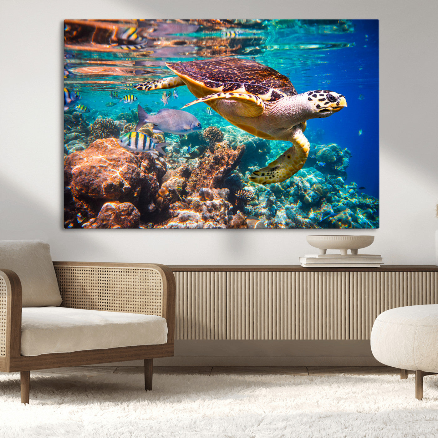 MGV-CV-36X24 - Sea Turtle Wall Art Canvas Print – Vibrant Ocean Coral Reef Décor, Ready to Hang