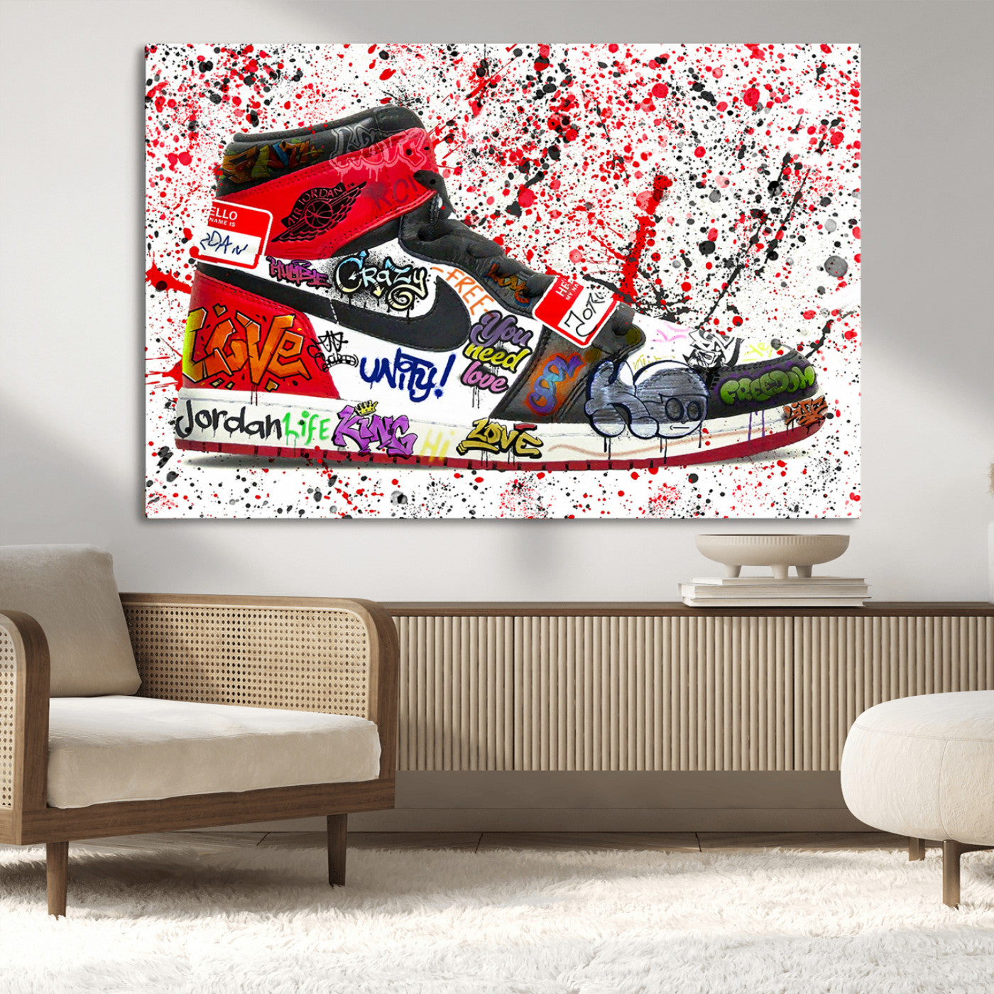 MGV-CV-36X24 - Jordan Shoes Graffiti Wall Art Canvas Print- Jordan Graffiti Canvas Wall Art - Framed Perfect for Sneaker heads and Urban Art Lovers
