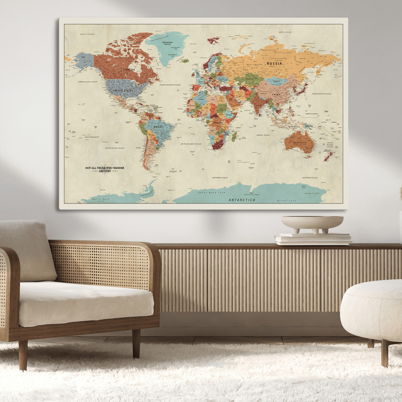 MGV-CV-36X24 - Push Pin World Map Canvas Print – Framed Wall Art for Couples to Track Their Travels – Anniversary