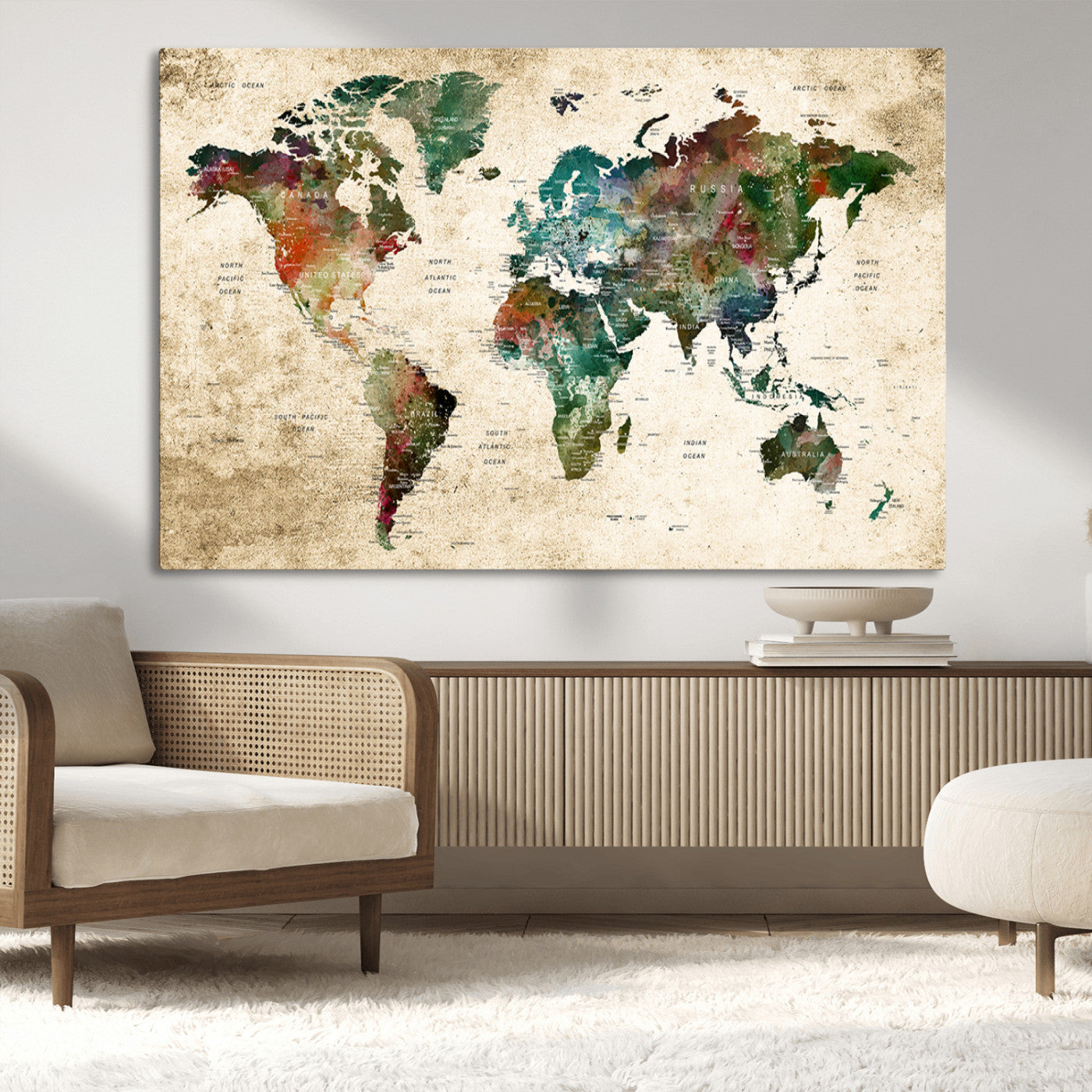 45128-MGV-CV-36X24-Push Pin World Map Canvas Print – Framed Wall Art for Couples to Track Their Travels – Anniversary Gift or Home Adventure Decor