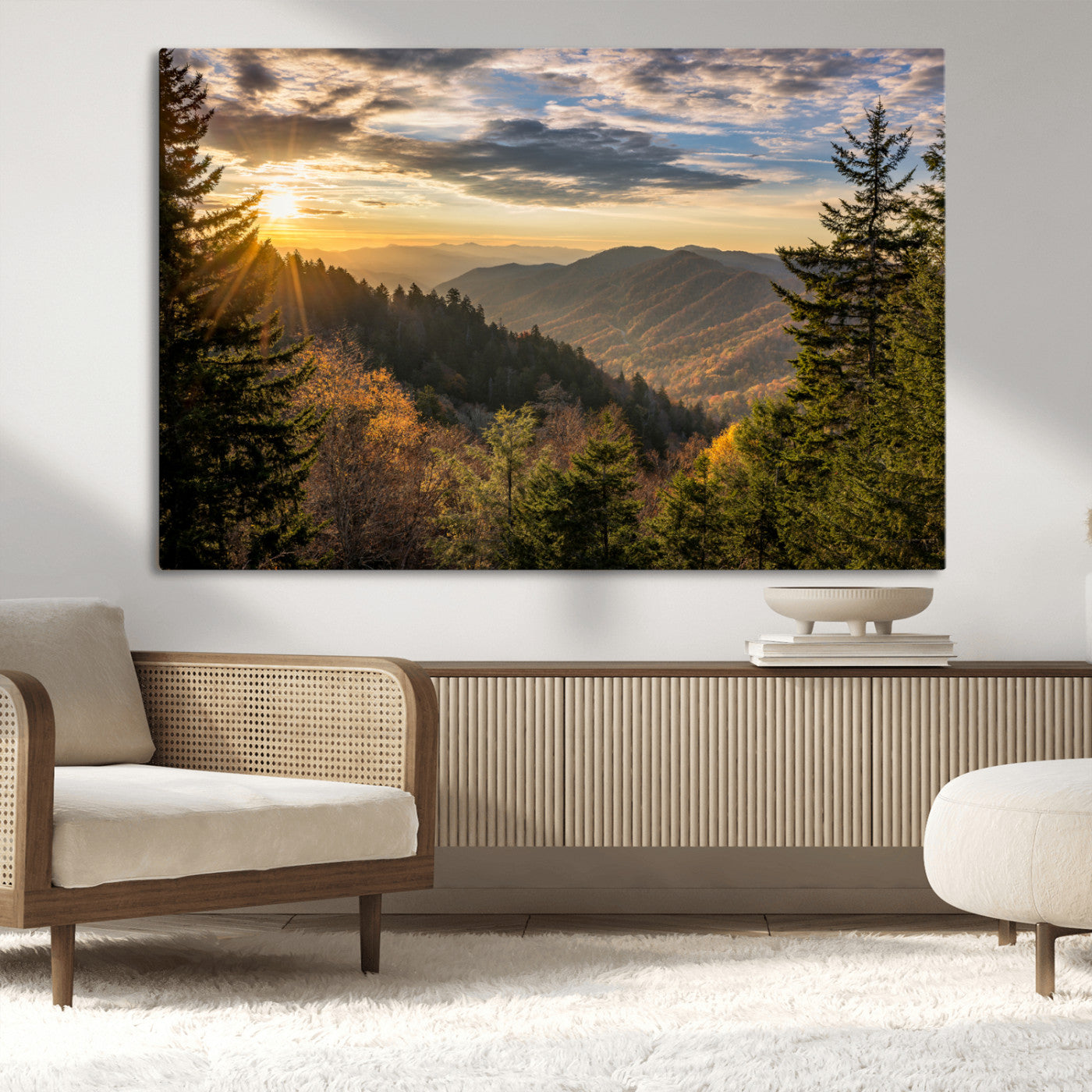 MGV-CV-36X24 - Sunrise Over the Smoky Mountains Canvas Wall Art – Breathtaking Scenic Landscape Photography in a