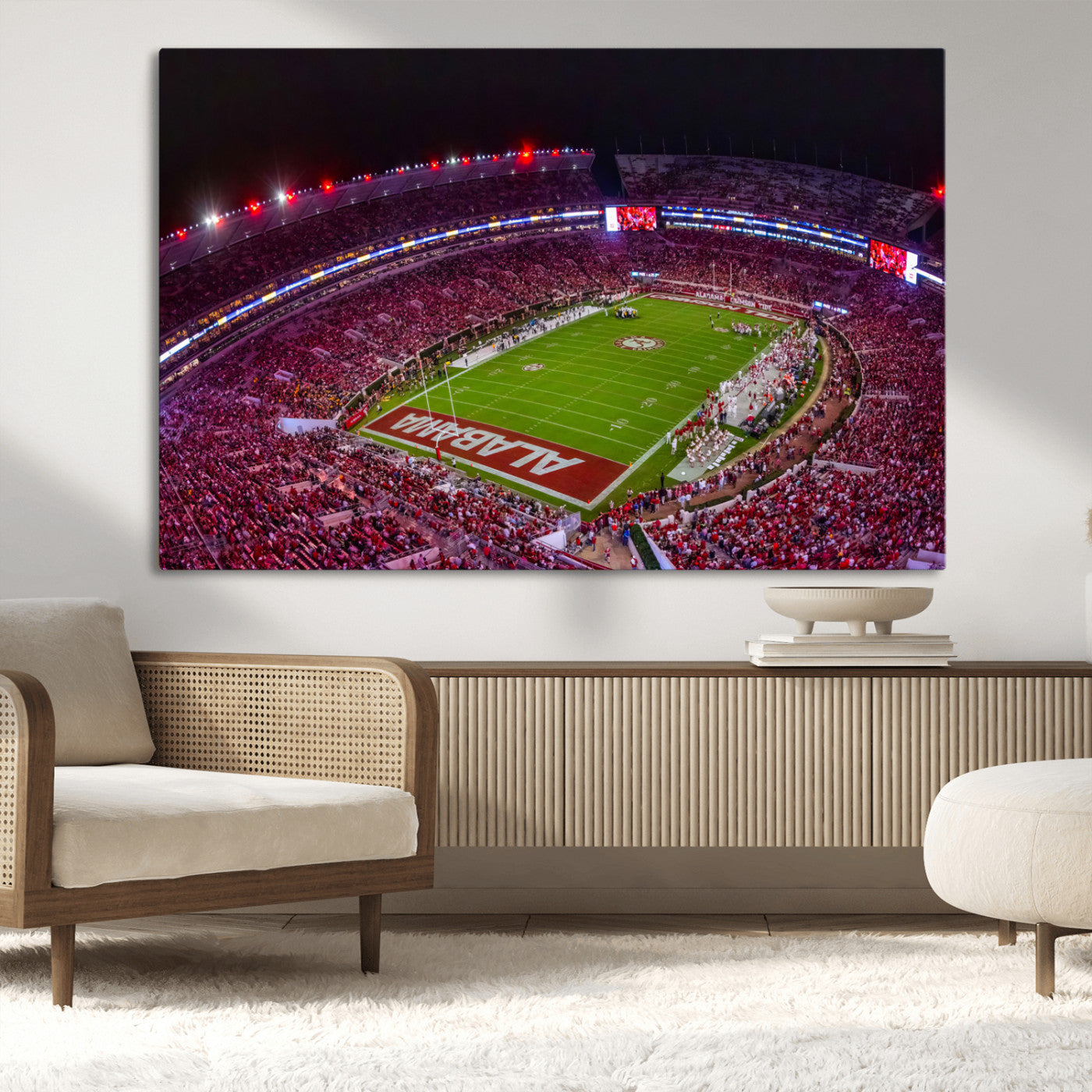 MGV-CV-36X24 - Bryant-Denny Stadium Night Game Triple Canvas Wall Art - Alabama Crimson Tide Football Match