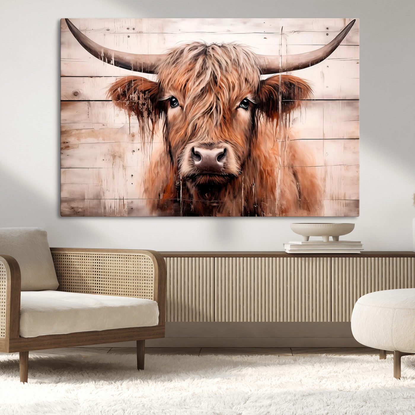 MGV-CV-36X24 - Vintage Scottish Highland Cow Cattle Art Print Farmhouse Wall Art Canvas Print