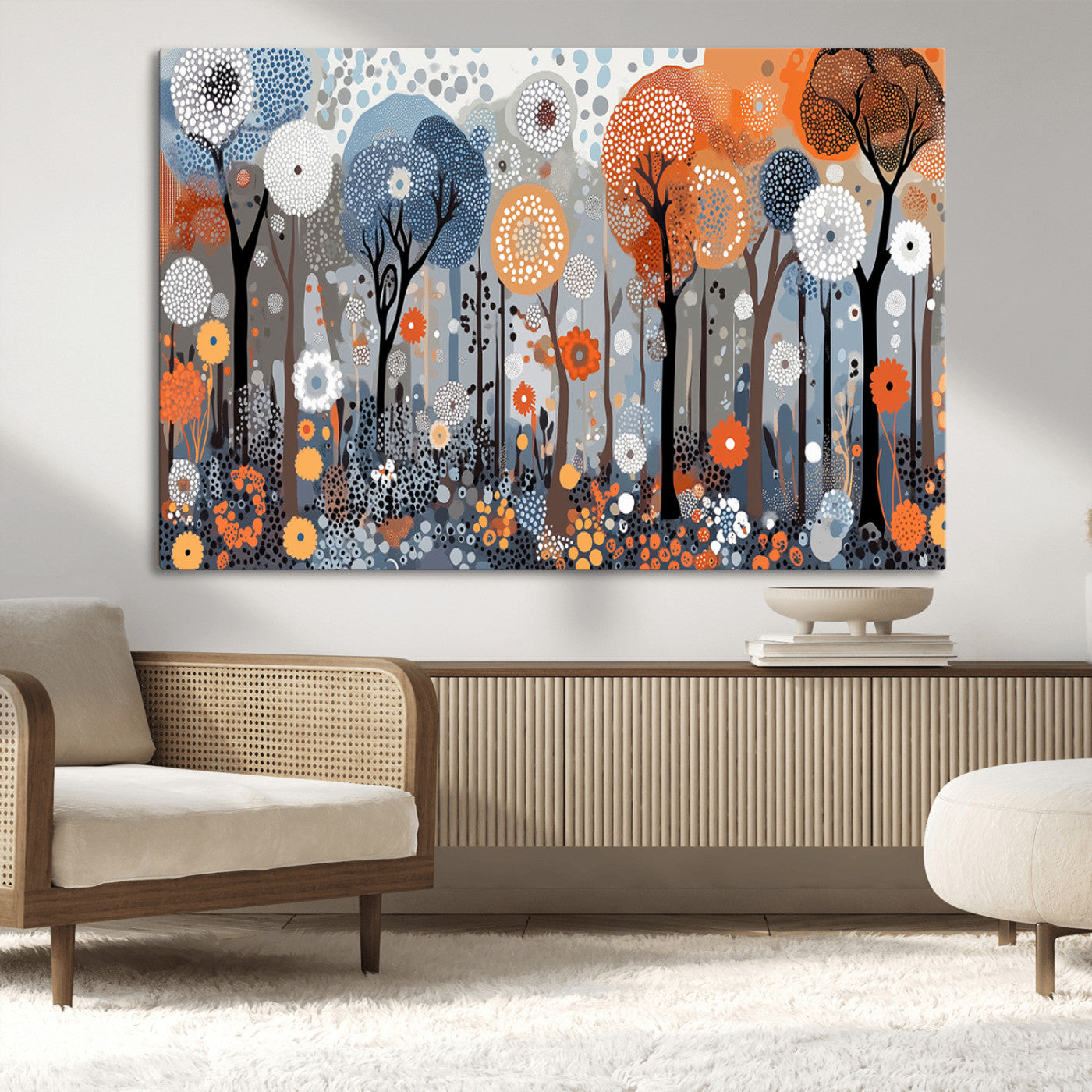 MGV-CV-36X24 - Abstract Winter Landscape Canvas Wall Art Print - Large Colorful Nature Wall Decor