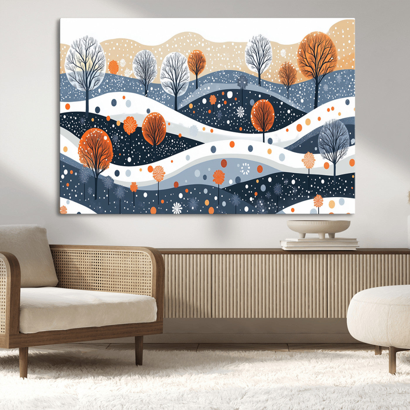 MGV-CV-36X24 - Abstract Winter Landscape Canvas Wall Art Print -  Large Colorful Nature Wall Decor
