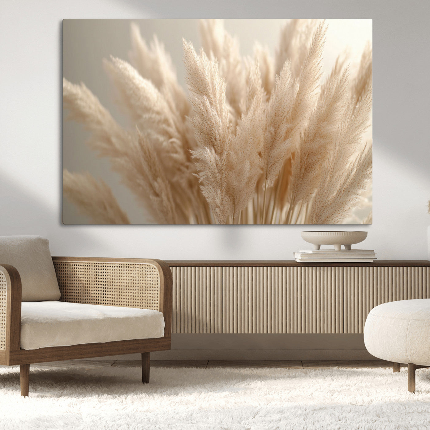 MGV-CV-36X24 - Pampas Grass Canvas Wall Art - Elegant Neutral Decor for Living Room, Boho Minimalist Artwork, Ready