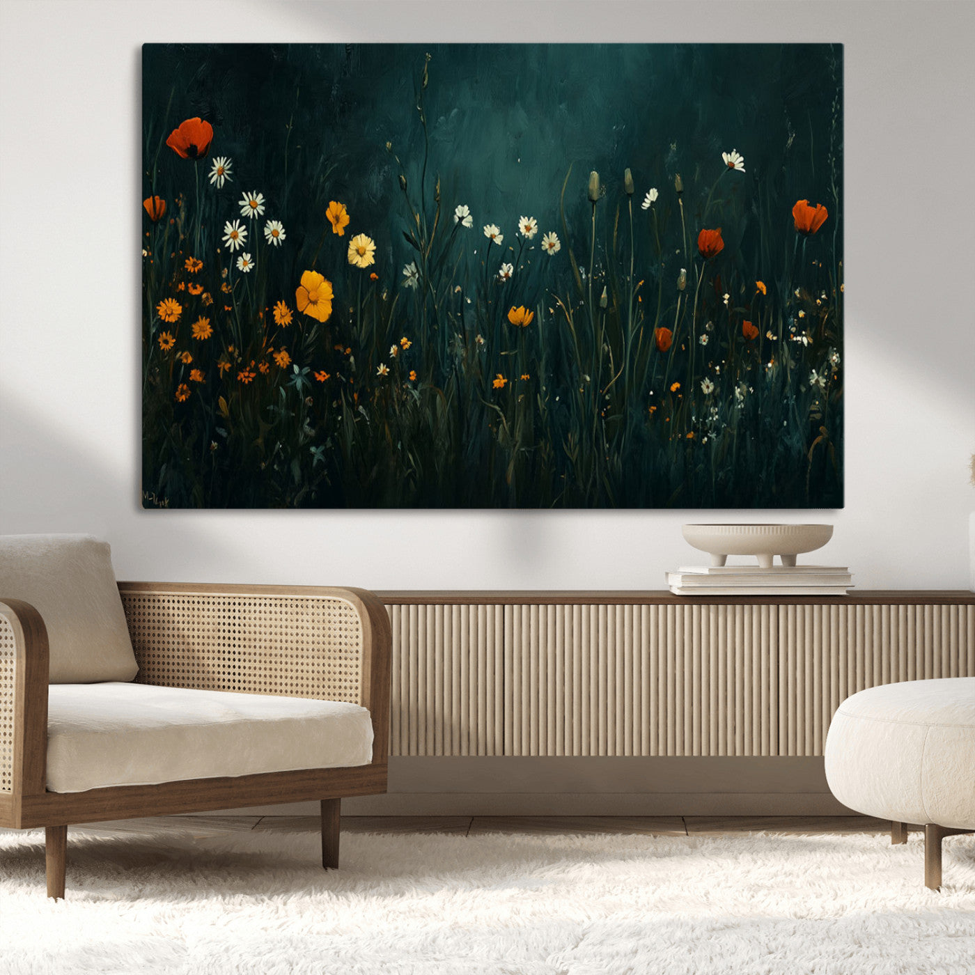 MGV-CV-36X24 - Framed Wildflower Field Wall Art, Framed Vintage Botanical Landscape Sign, Floral Decor, Modern