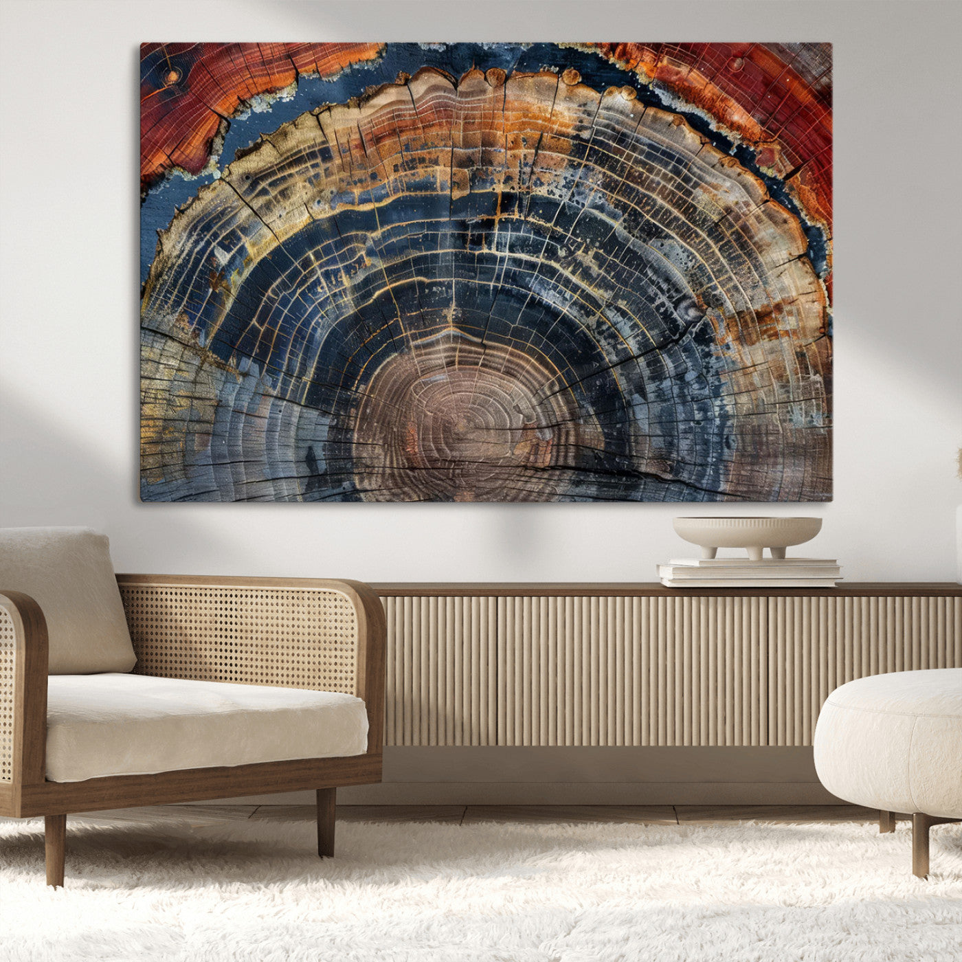 MGV-CV-36X24 - Abstract Tree Ring Wall Art, Colorful Framed Tree Ring Wall Decor, Minimalist Home Canvas Art,