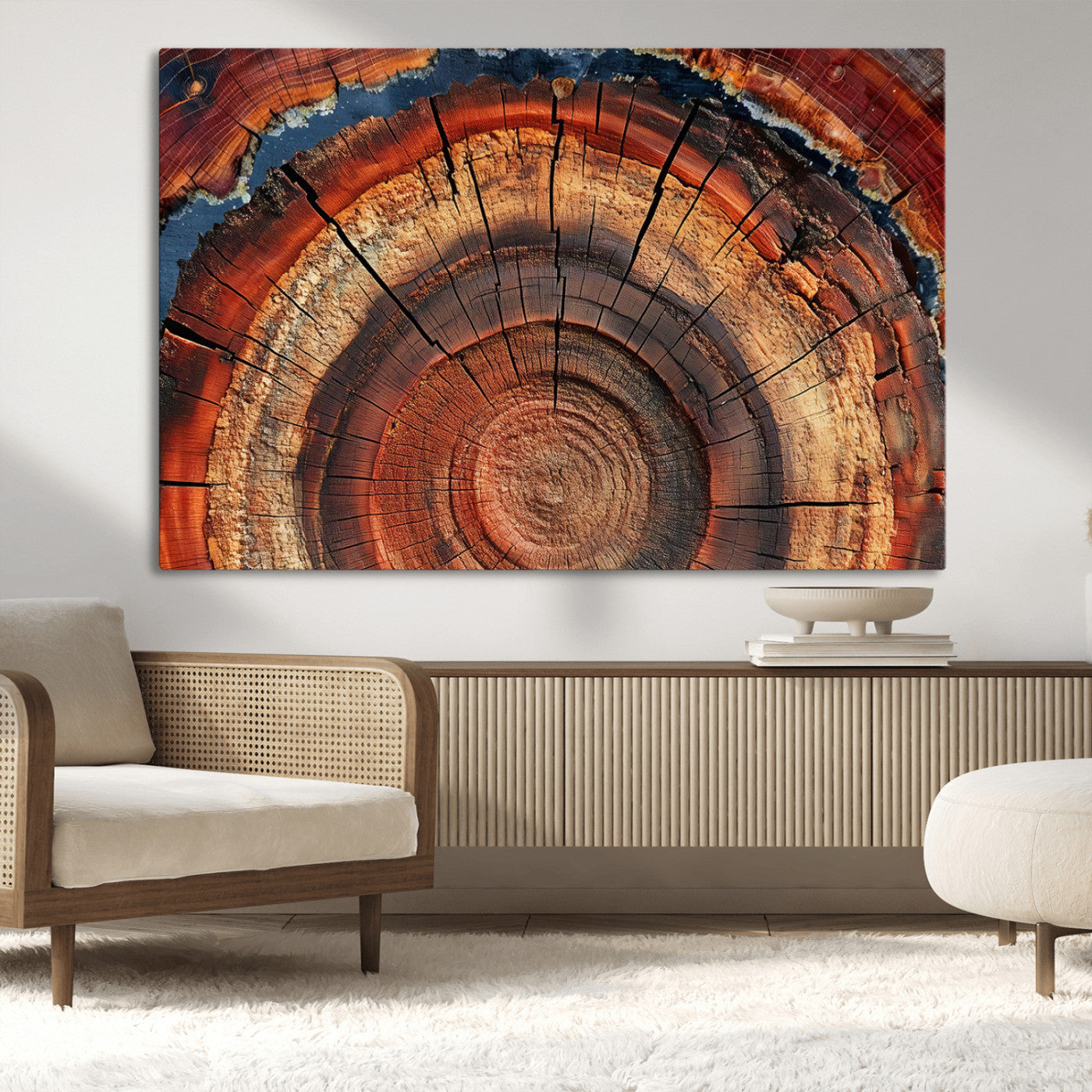 MGV-CV-36X24 - Abstract Tree Ring Art, Colorful Tree Ring Wall Decor, Minimalist Home Canvas Art, Modern Farmhouse