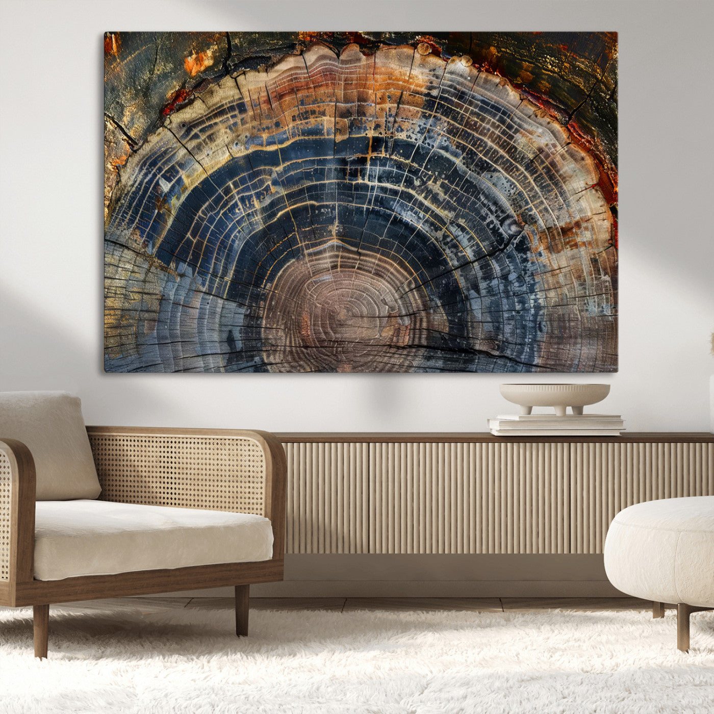 MGV-CV-36X24 - Framed Tree Ring Wall Art - Abstract Colorful Tree Ring Wall Decor, Minimalist Home Canvas Art,