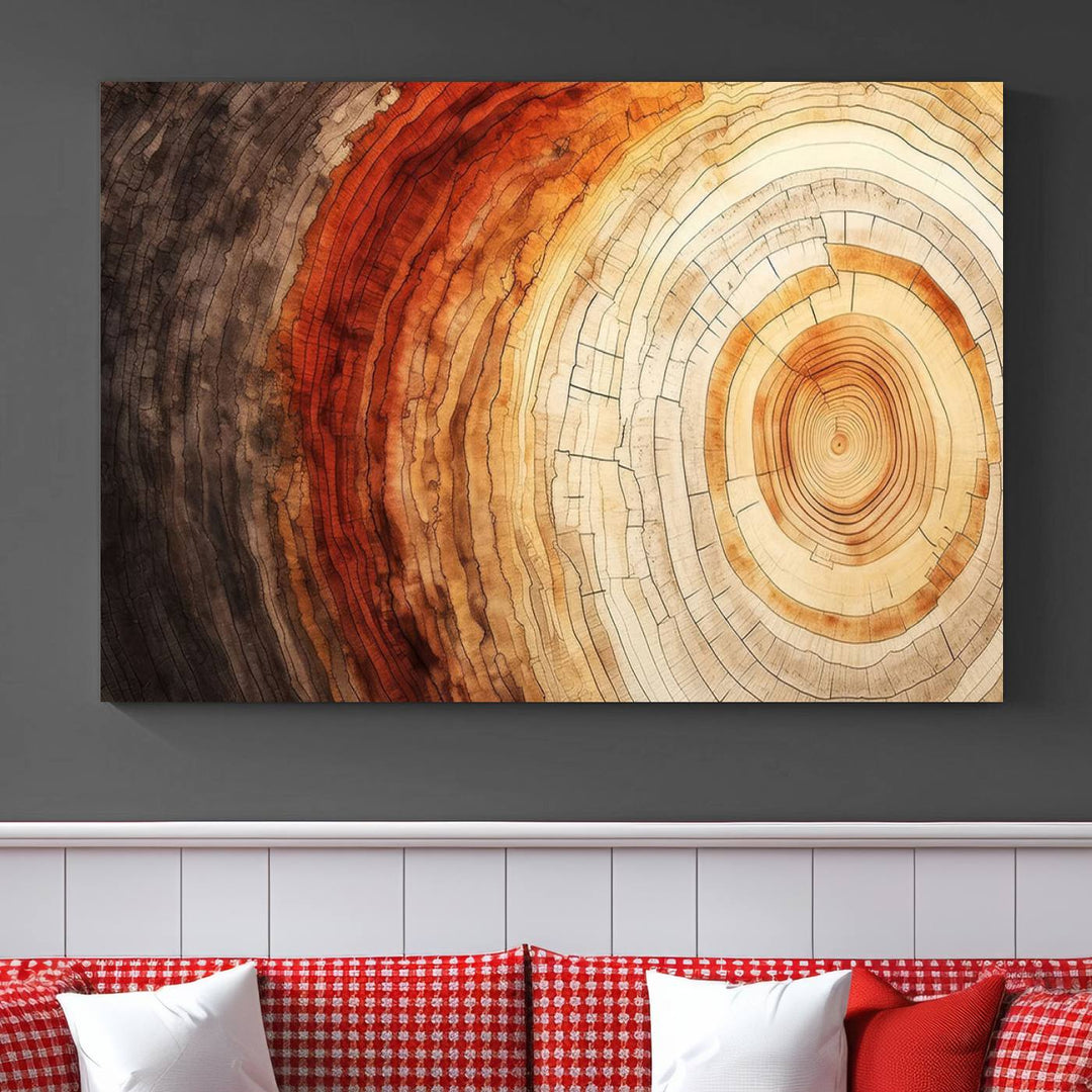 Contemporary living room featuring the Tree Ring Print on Canvas Wall Art.