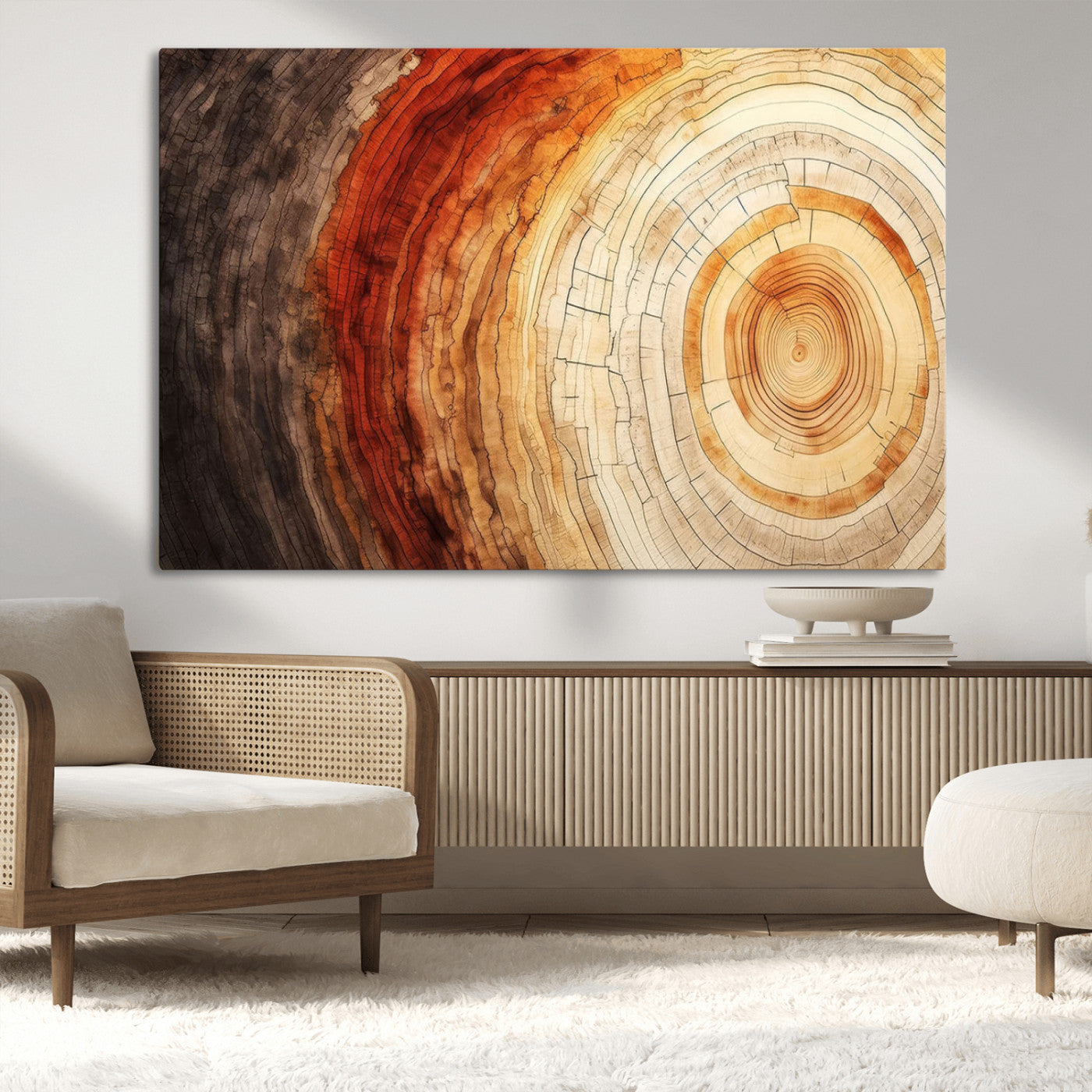 MGV-CV-36X24 - Tree Ring Print on Canvas Wall Art, Tree Stump Print, Wood Wall Art Living Room, Abstract Natural