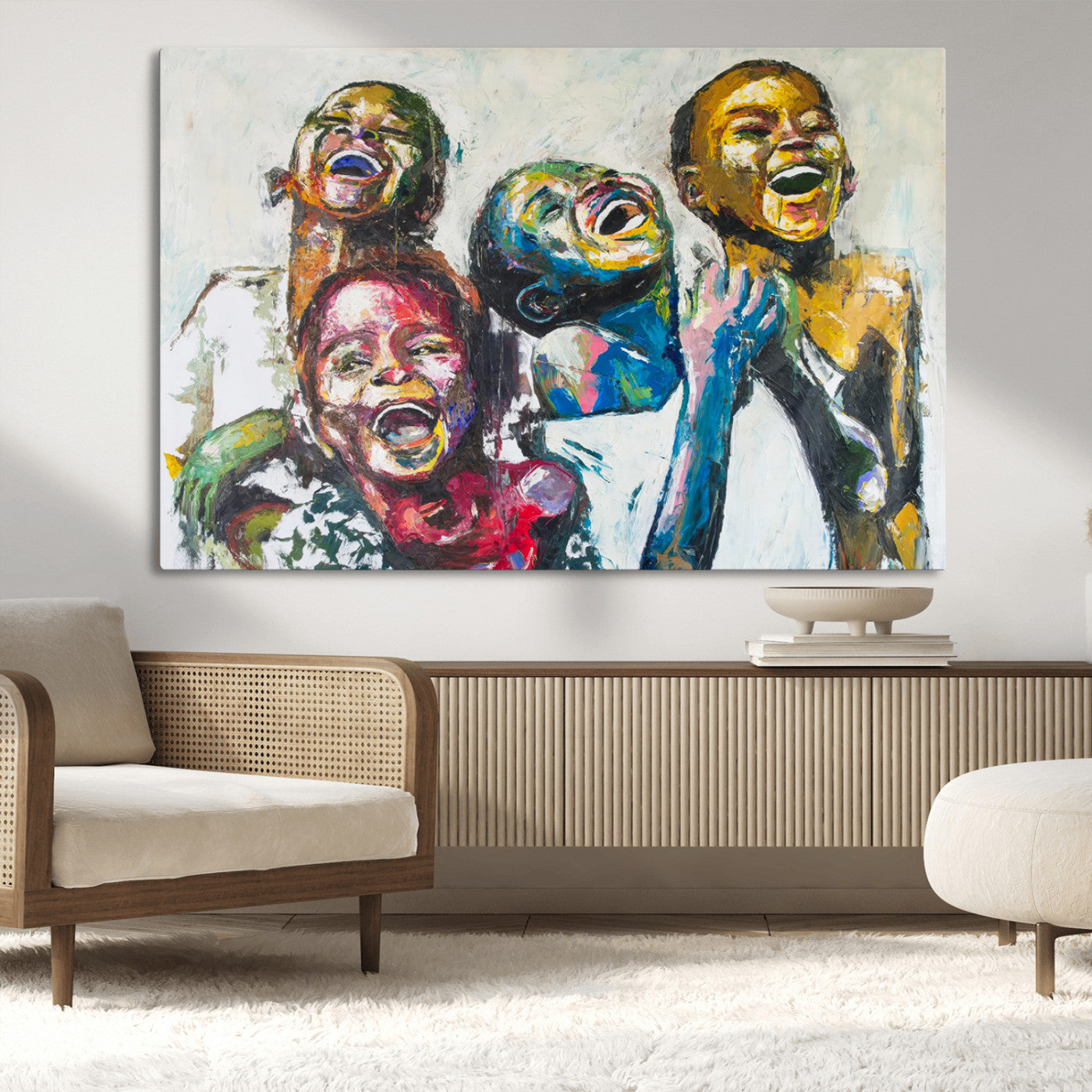 MGV-CV-36X24 - Shai Yossef Style Canvas Art - Joyful African Black Kids Impasto Painting with Vibrant Brushstrokes,