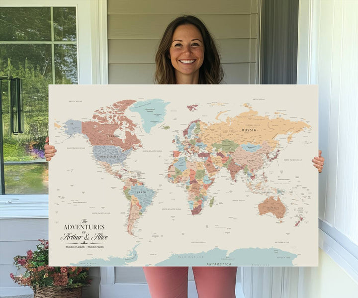 Custom World Map Wall Art Canvas Print - Personalized World Map Wall Art, Customize Wall Art Map Print