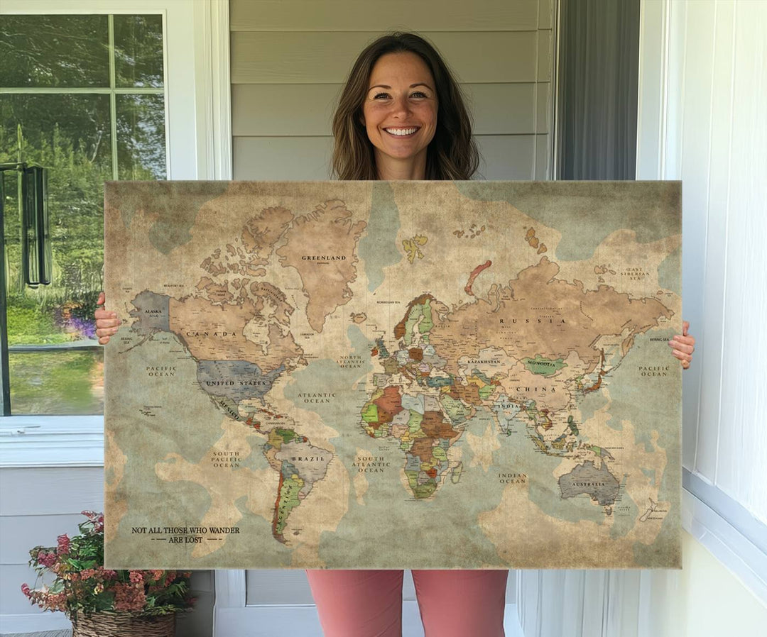 A Personalized World Map Canvas Print in vintage style enhances the setting with its artistic charm.