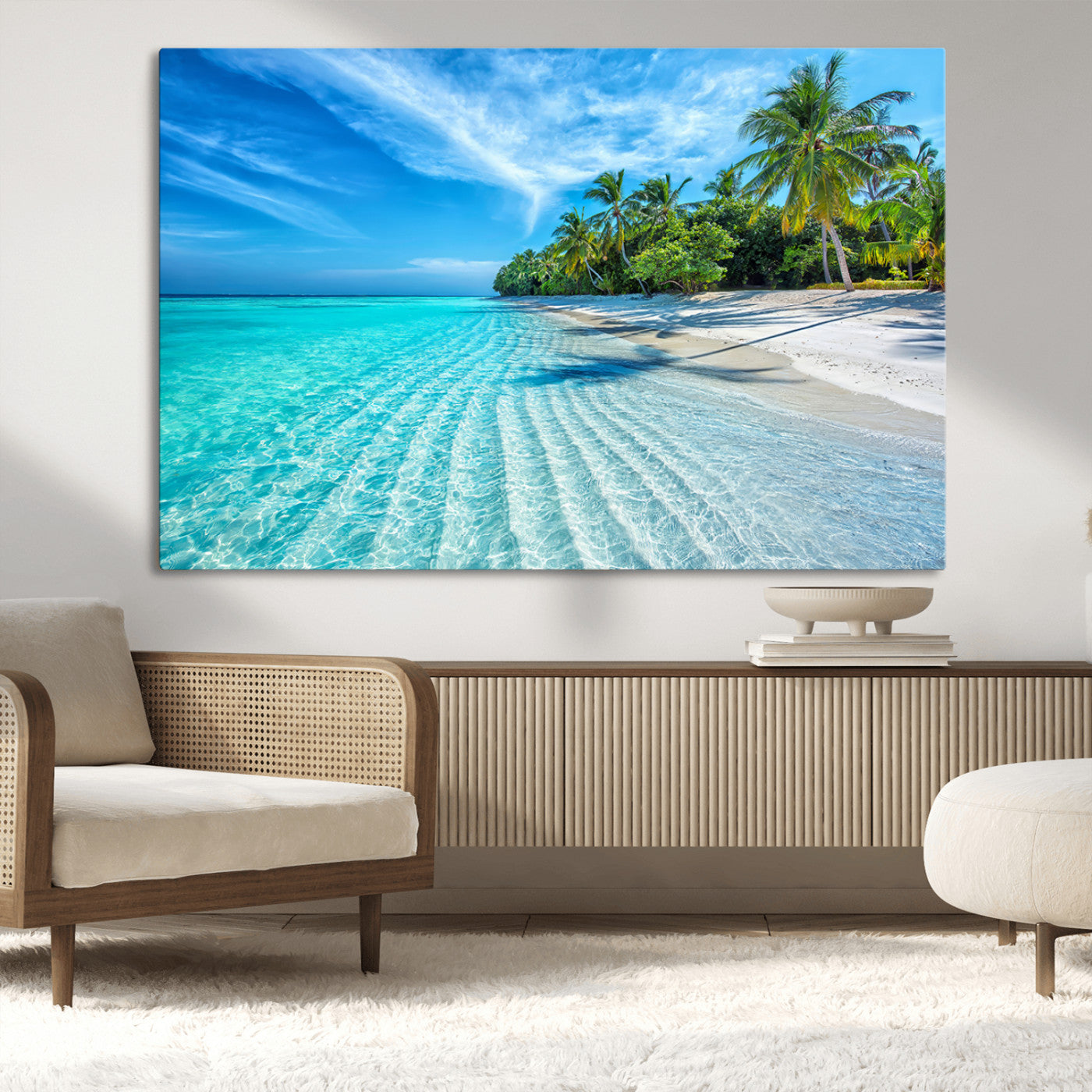 MGV-CV-36X24 - Tropical Beach Wall Art Canvas Print - Serene Ocean Landscape with Crystal Clear Turquoise Water and