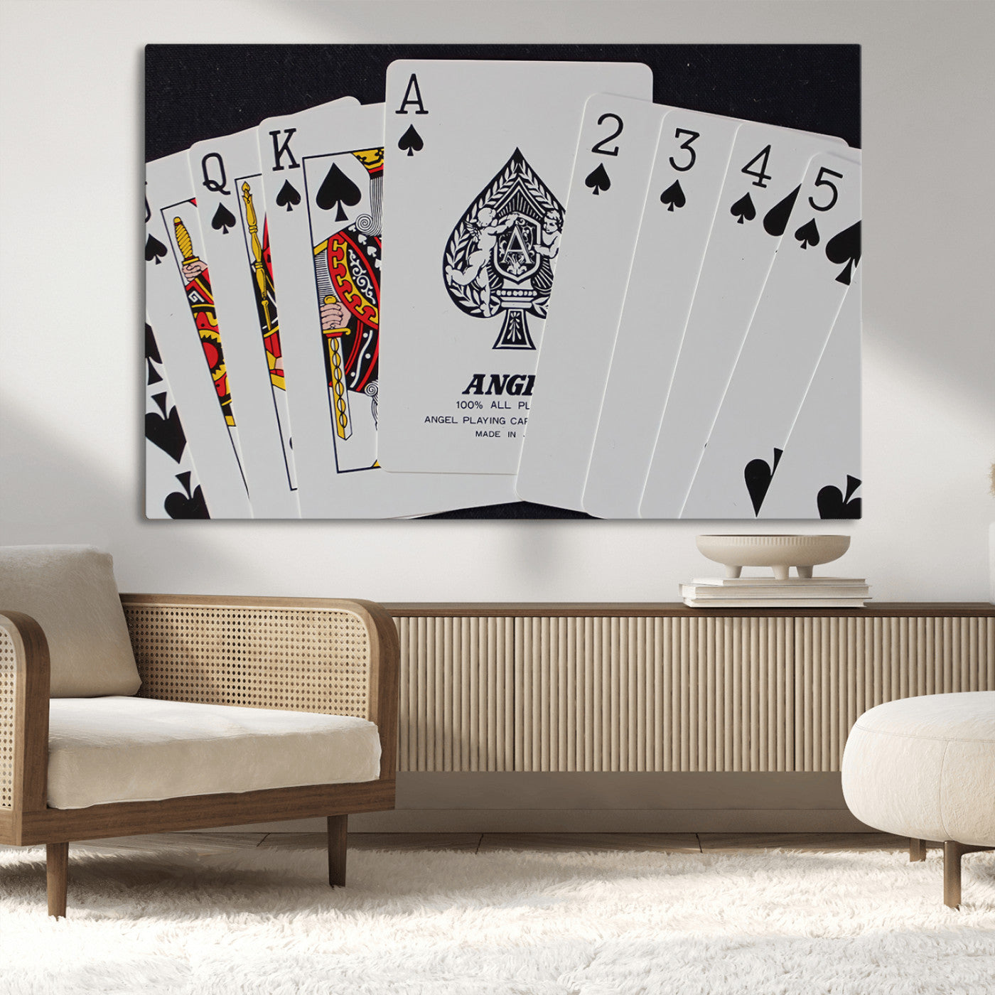 MGV-CV-36X24 - Poker Wall Art - Playing Cards Canvas Wall Art Print - Ace of Spades and Royal Flush Design, Perfect