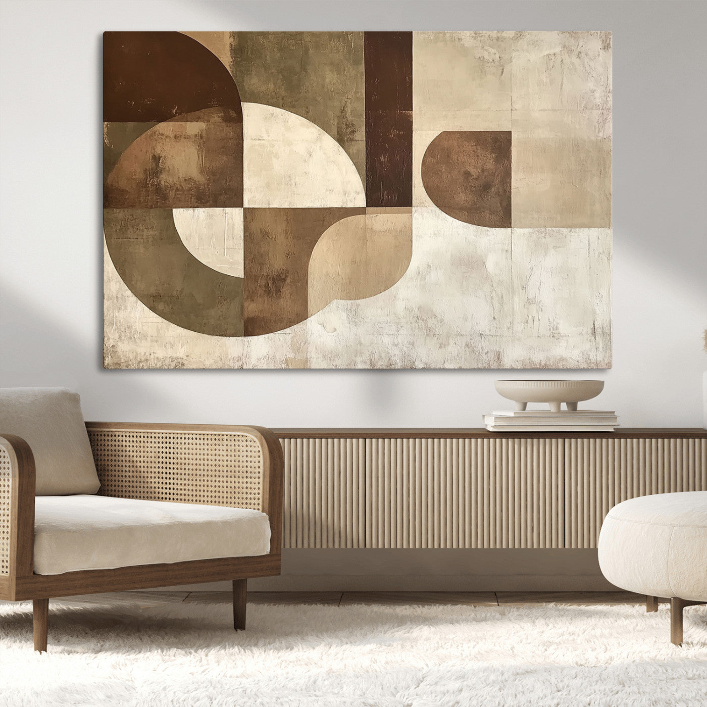 MGV-CV-36X24 - Wabi Sabi Geometric Wall Art | Abstract Modern Minimalist Canvas Print with Neutral Mid Century Art