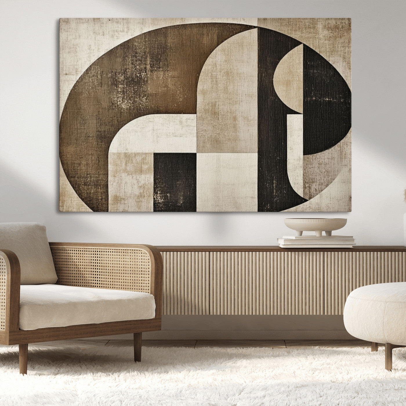 MGV-CV-36X24 - Wabi Sabi Abstract Wall Art | Geometric Modern Minimalist Canvas Print with Neutral Mid Century Art