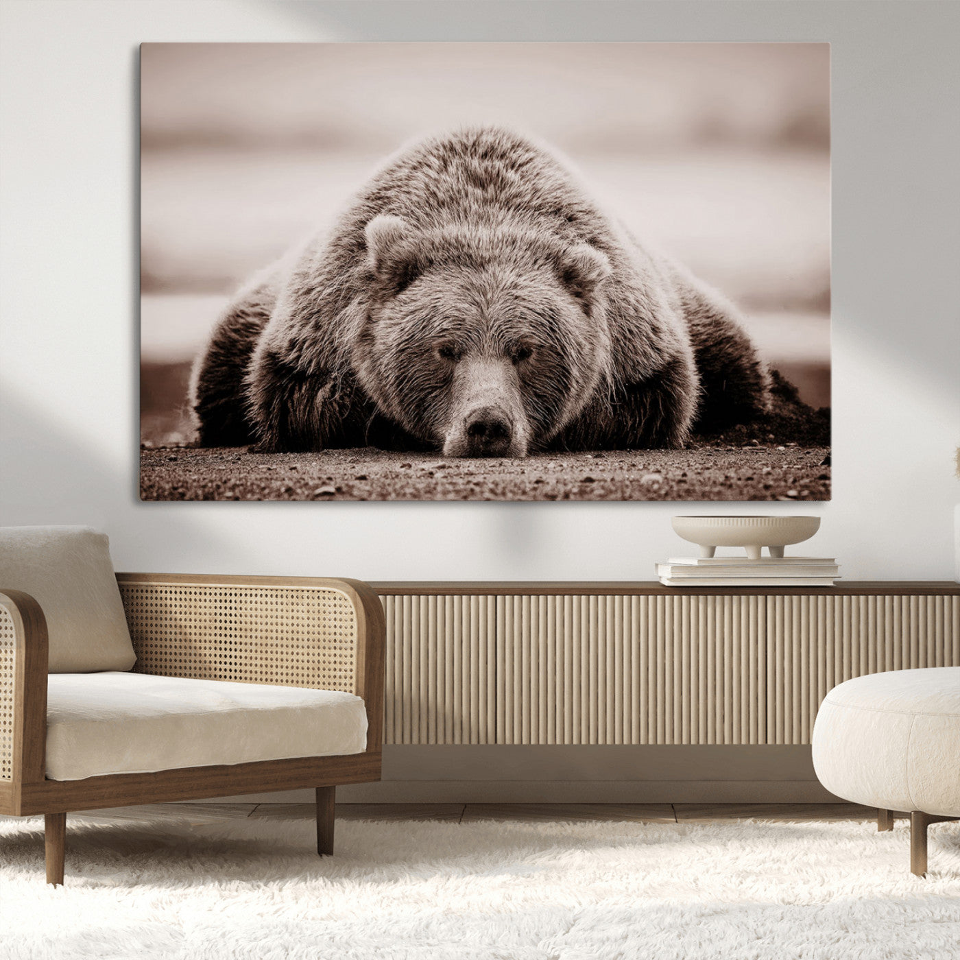 MGV-CV-36X24 - Grizzly Bear Wall Art Print - Bear Canvas Wall Art - Rustic Bear Portrait Canvas Print for Cabin Wall Decor and Nature-Inspired Spaces