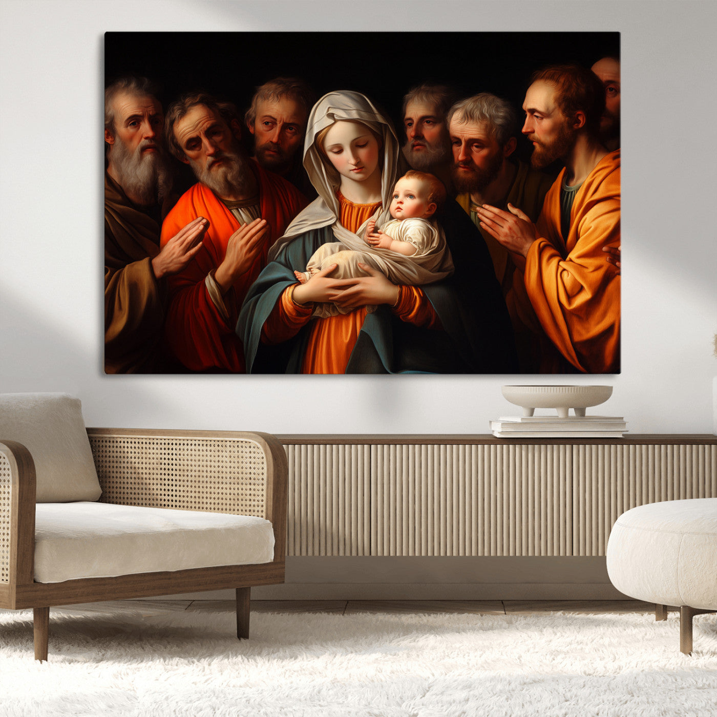 MGV-CV-36X24 - Religious Canvas Wall Art Print - Madonna and Child with Apostles Art Print - Classic Christian