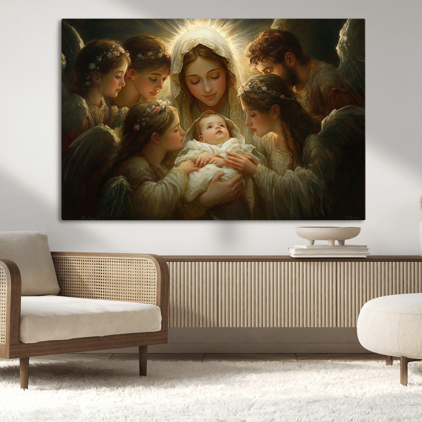 MGV-CV-36X24 - Mary Jesus Canvas Wall Art Print - Madonna and Child with Apostles Art Print - Classic Christian