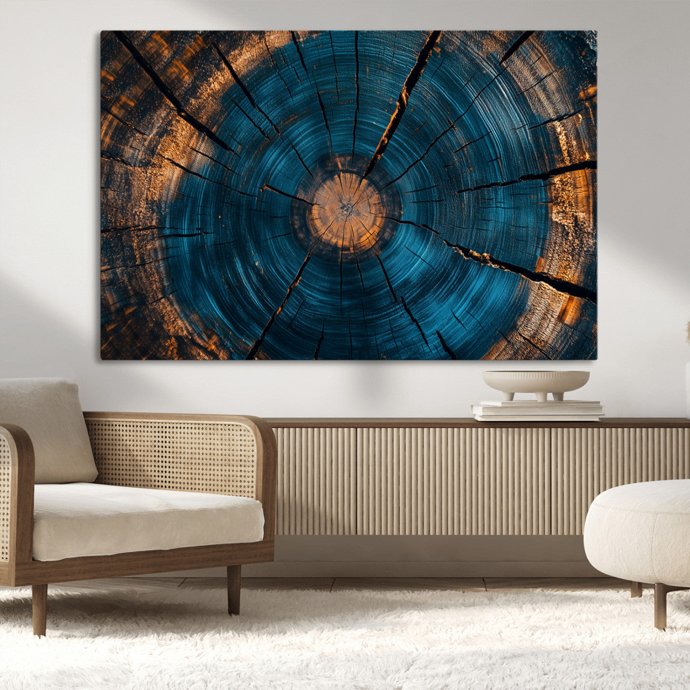 MGV-CV-36X24 - Abstract Tree Rings Wall Art Canvas Print - Wood Grain Rings Artwork Print - Nature Woodland Modern