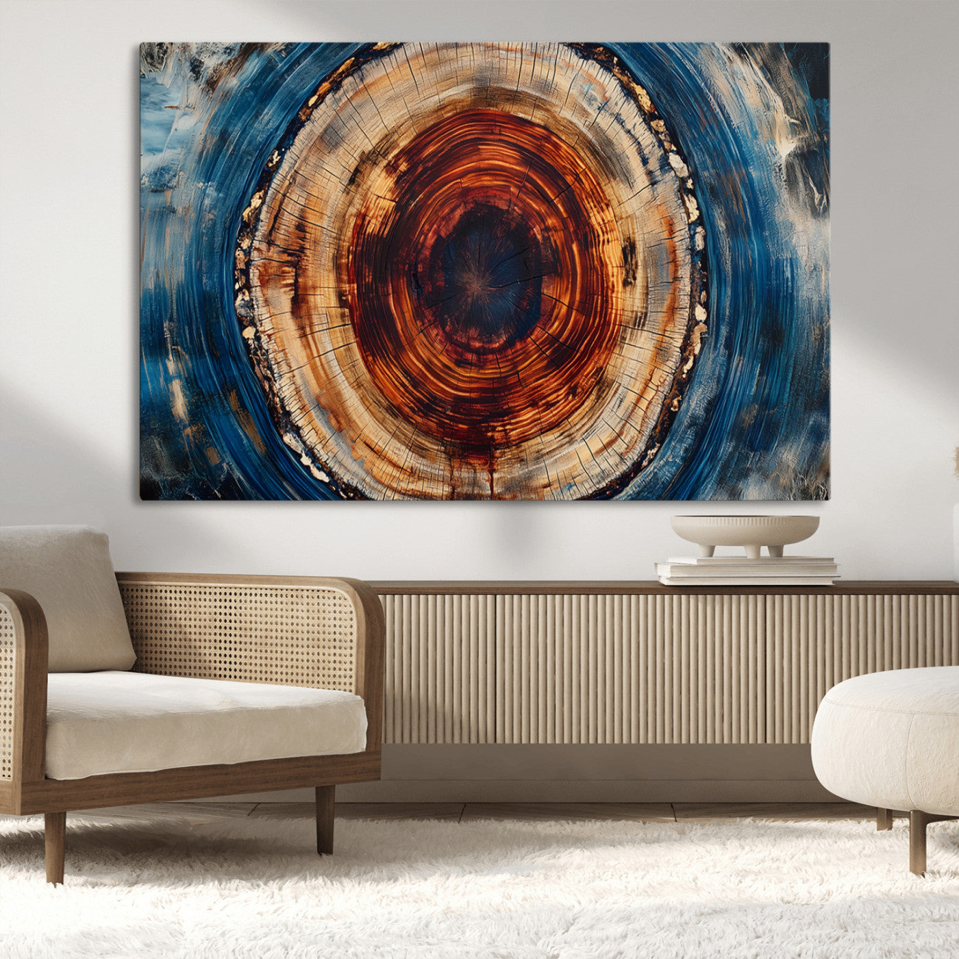 MGV-CV-36X24 - Abstract Framed Tree Rings Wall Decor, Wood Grain Rings Artwork Print, Nature Woodland Modern Wall