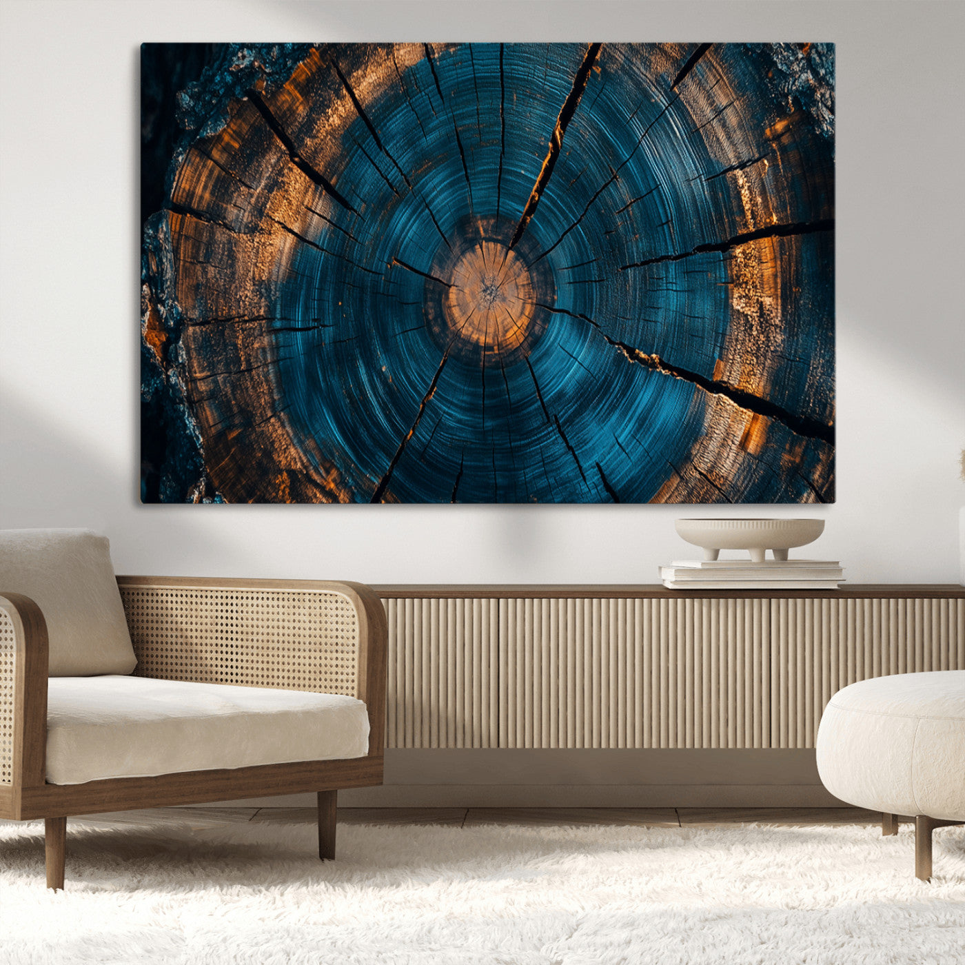 MGV-CV-36X24 - Farmhouse Wall Art - Abstract Tree Rings Canvas Wall Art Print, Framed Wood Grain Rings Artwork