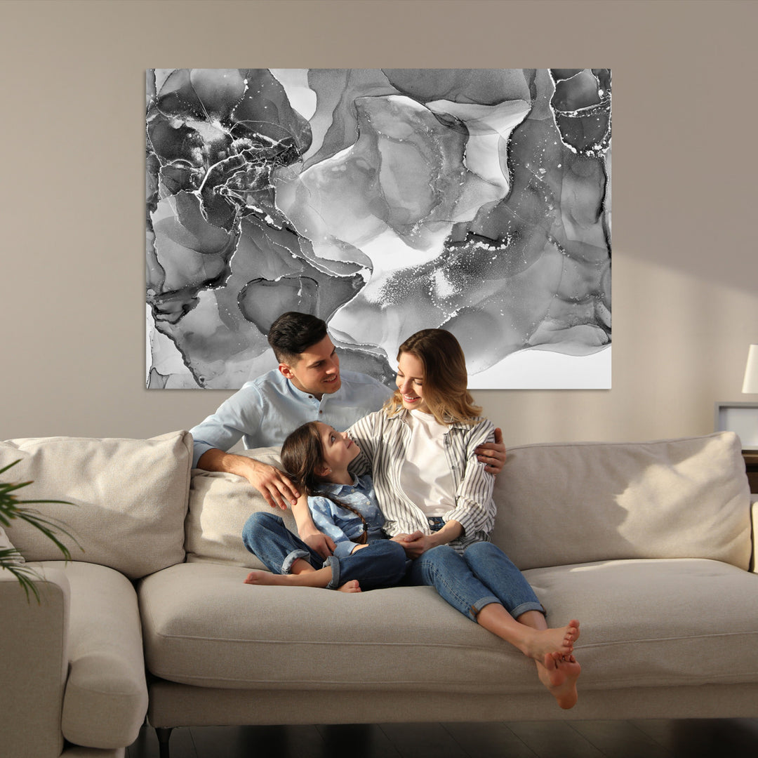 Black White Abstract Canvas Wall Art - Fluid Ink Artwork - Modern Luxury Wall Decor for Contemporary Interiors