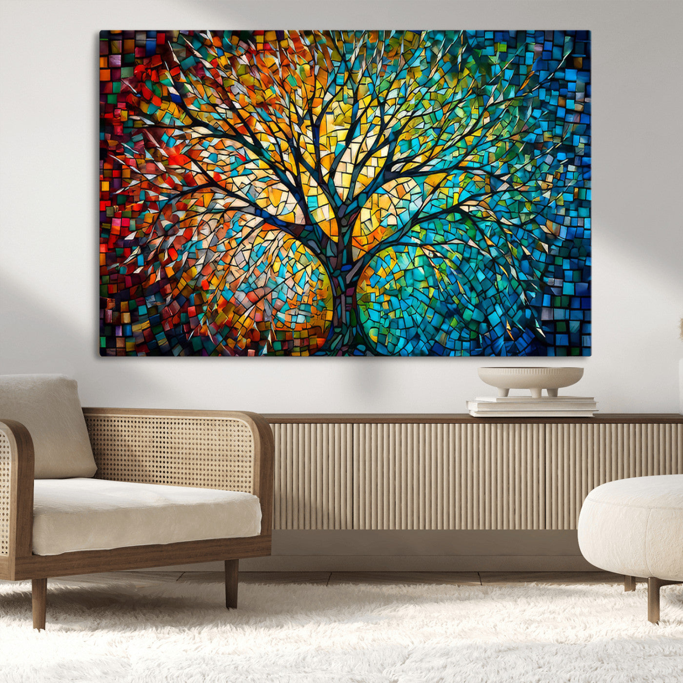 99325-MGV-CV-36X24-Yggdrasil Tree of Life Wall Art Print Canvas | Mosaic Style 3-Panel Canvas Print