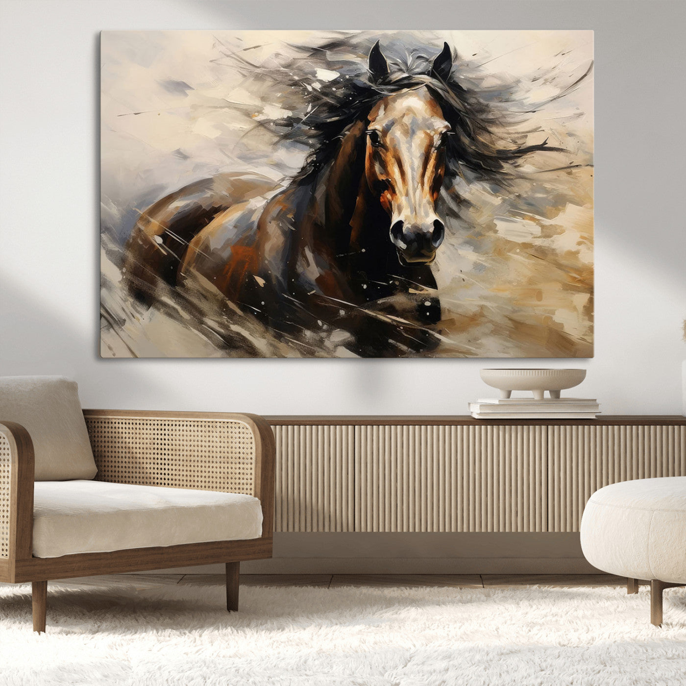 MGV-CV-36X24 - Abstract Wall Art Horse Print - Large Western Horse Canvas - Farmhouse Woodland Wall Art - Framed
