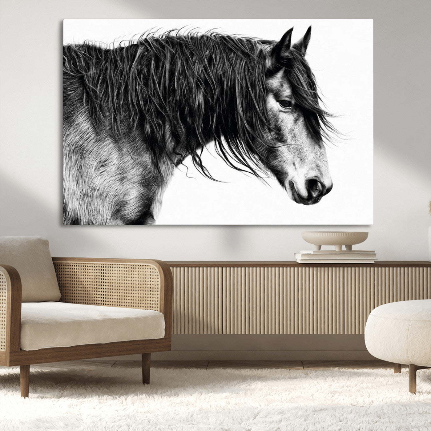 MGV-CV-36X24 - Black Horse Wall Art Canvas Print for Farmhouse Decor and Woodland Decoration