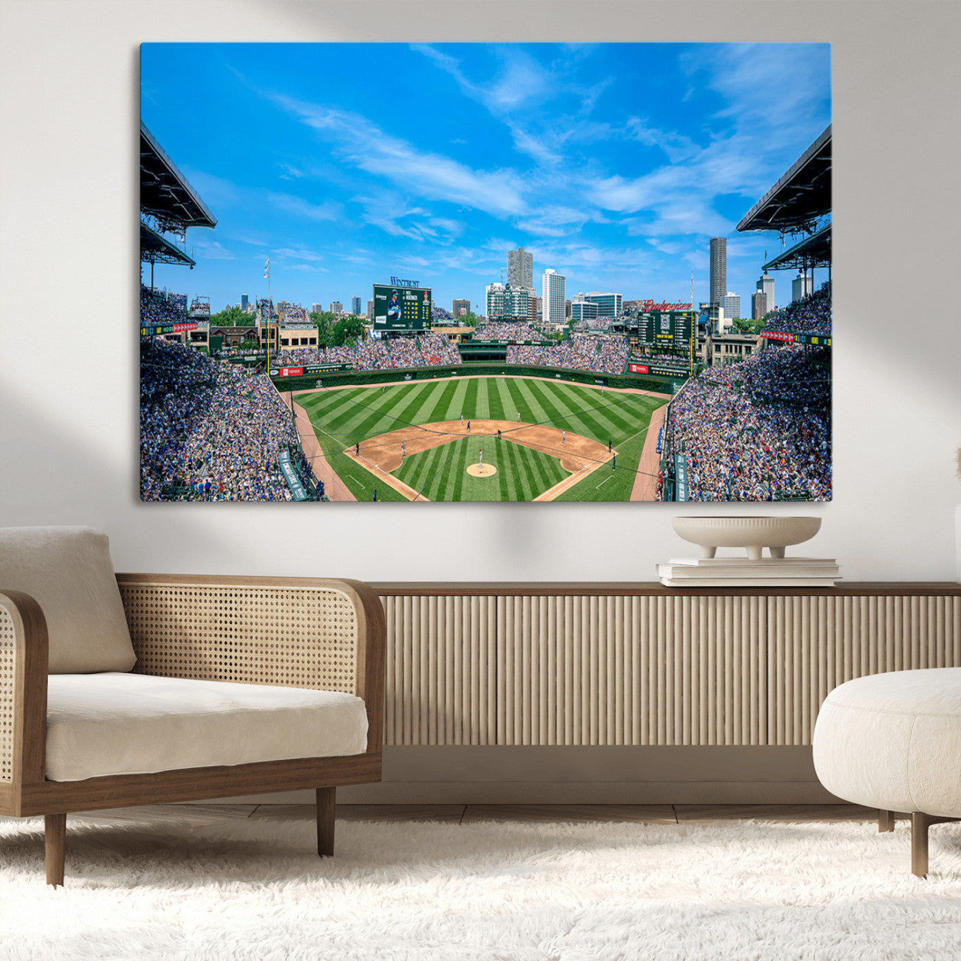MGV-CV-36X24 - Wrigley Field Chicago Cubs Panoramic Art Multi Piece Canvas - Iconic Baseball Stadium Print for