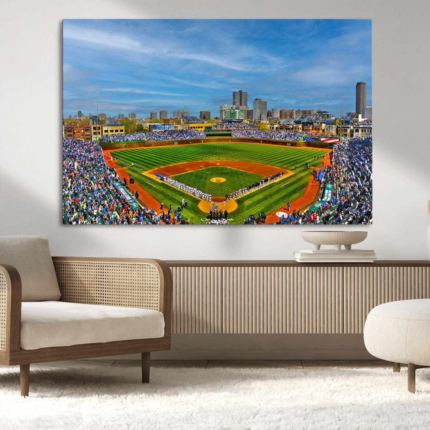 MGV-CV-36X24 - Wrigley Field Chicago Cubs Panoramic Multi Piece Canvas Wall Art - Iconic Baseball Stadium Canvas