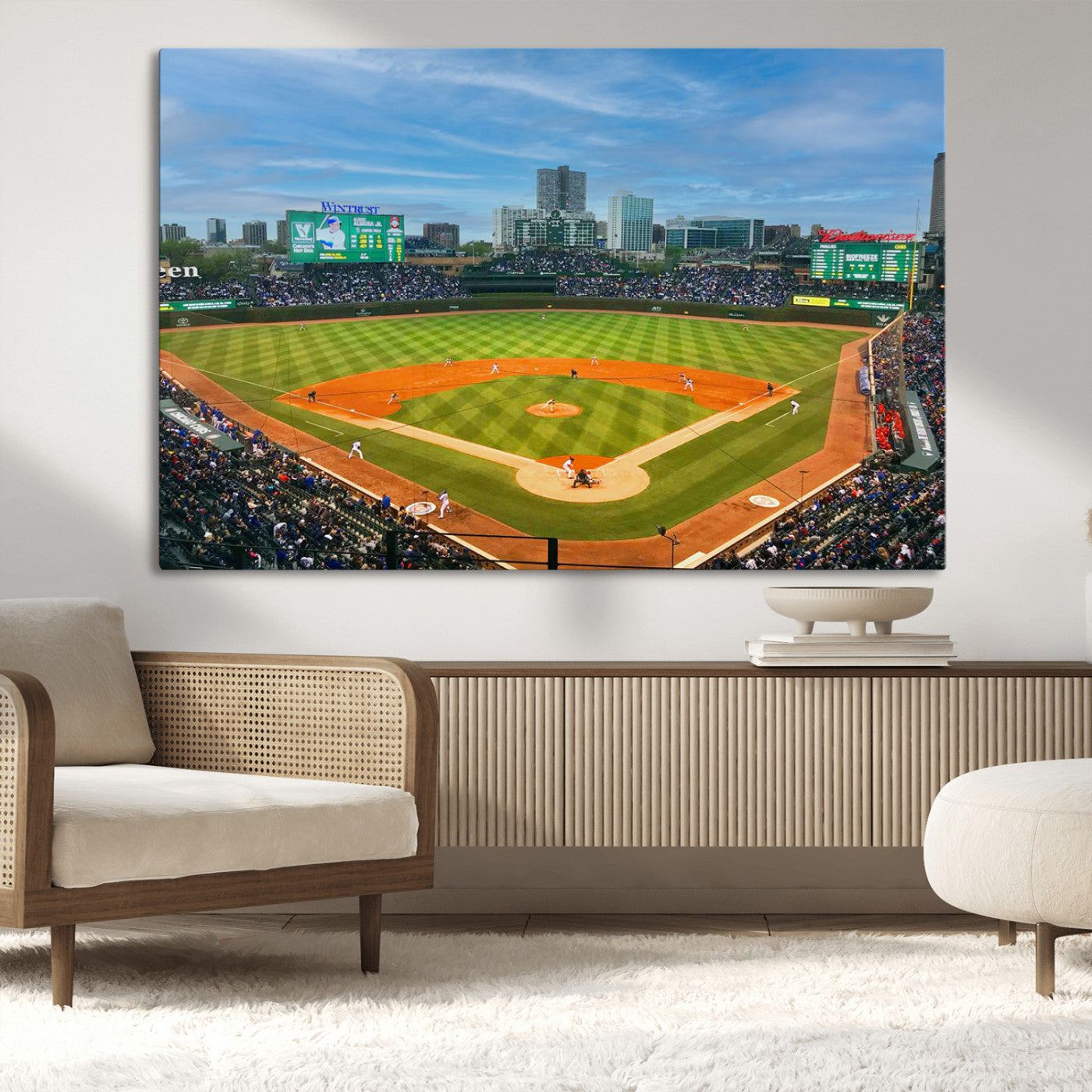MGV-CV-36X24 - Wrigley Field Chicago Cubs Panoramic Multi Piece Canvas Wall Art - Iconic Baseball Stadium Print for
