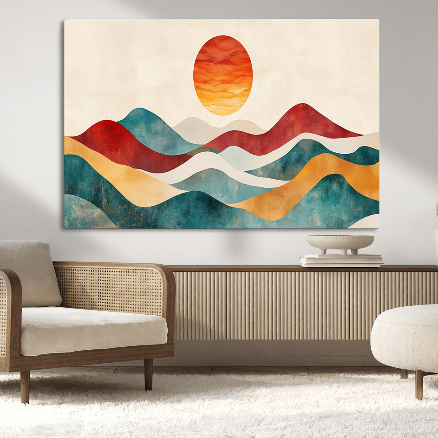 MGV-CV-36X24 - Southwest Mountain Canvas - Boho Triptych Wall Art - Rustic Woodland Nursery Decor - Abstract Nature