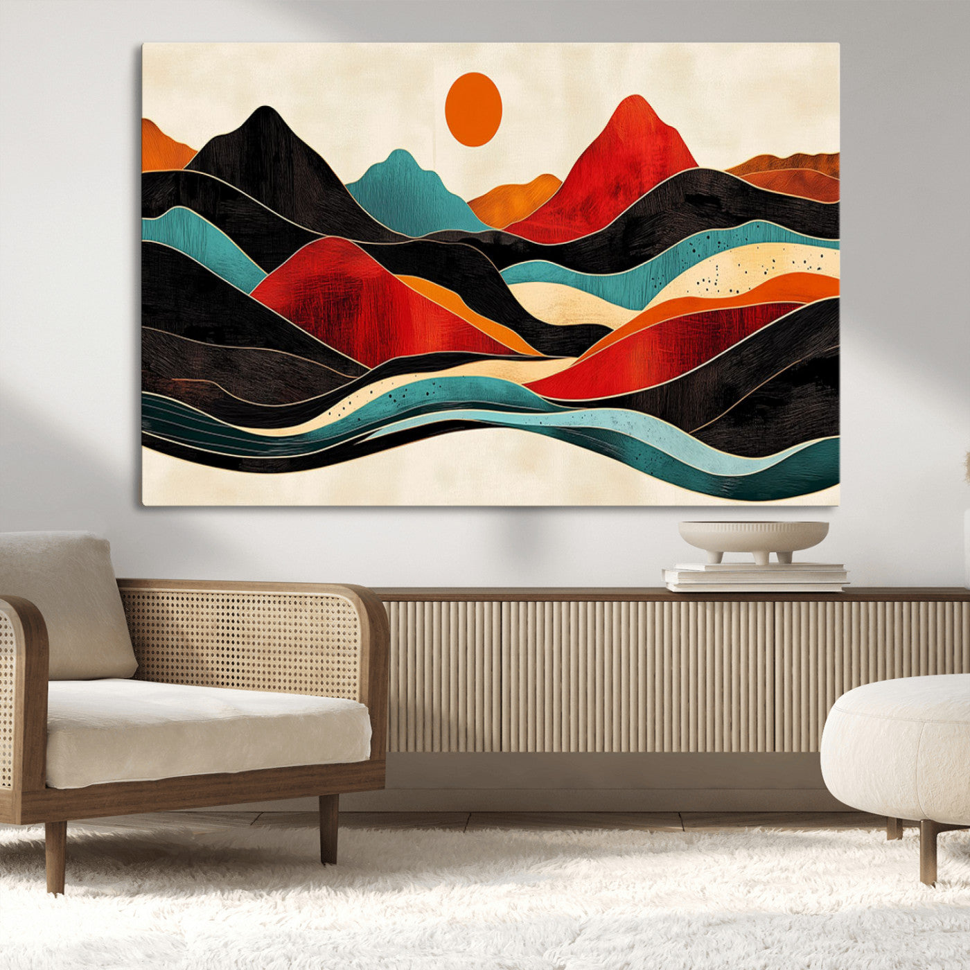 MGV-CV-36X24 - Western Wall Decor - Large Triptych Mountain Canvas - Boho Woodland Wall Art Print - Framed