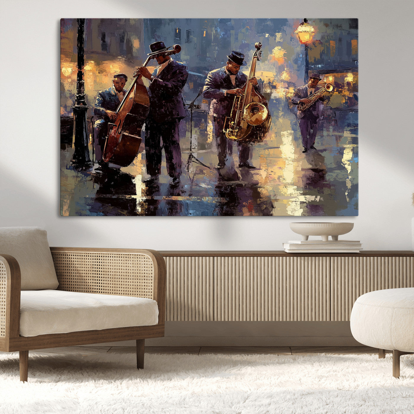 MGV-CV-36X24 - Afro Abstract Jazz Music Canvas Print - African American Wall Art - Colorful Framed Afro Abstract