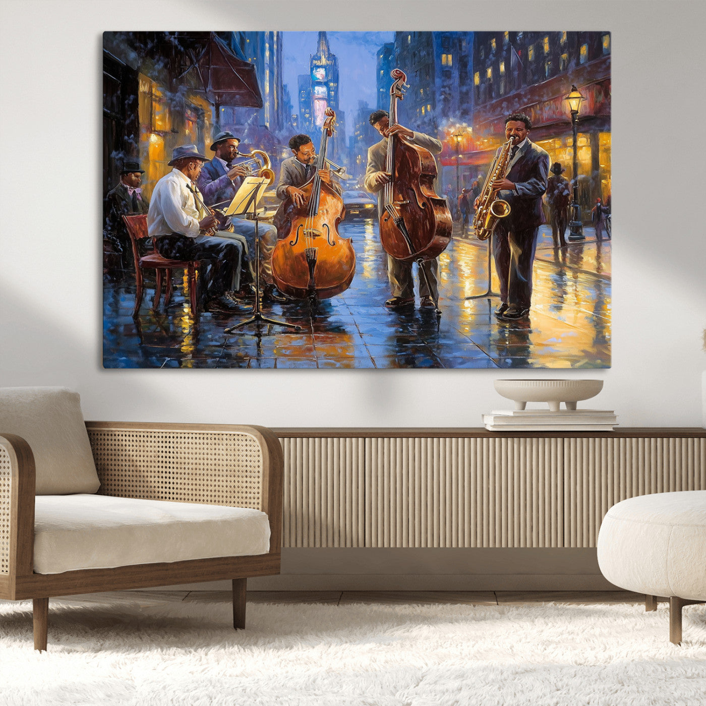 MGV-CV-36X24 - Colorful Jazz Wall Art - African American Music Canvas Print - Framed Abstract Music Poster for Home