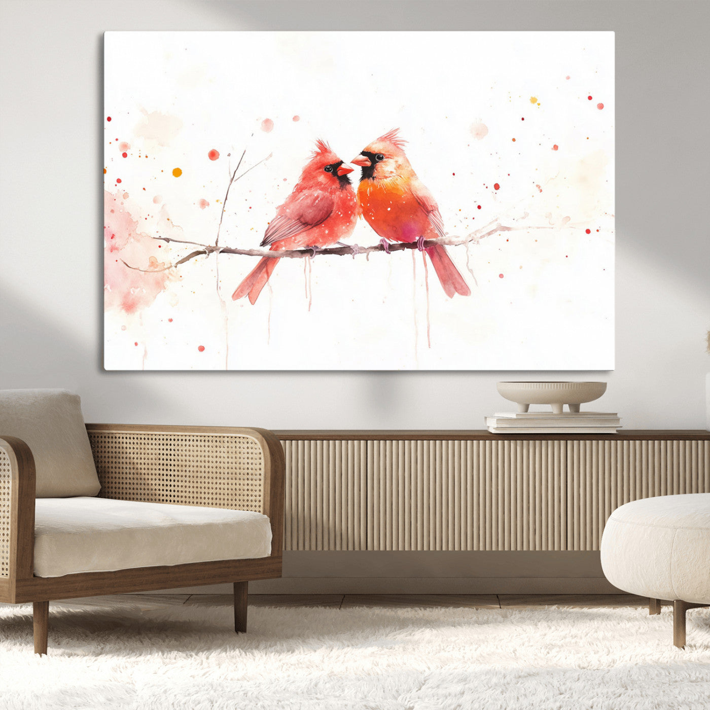 MGV-CV-36X24 - Cardinal Bird Canvas Wall Art - Male and Female Cardinal Print - Nature-Inspired Bird Wall Decor for