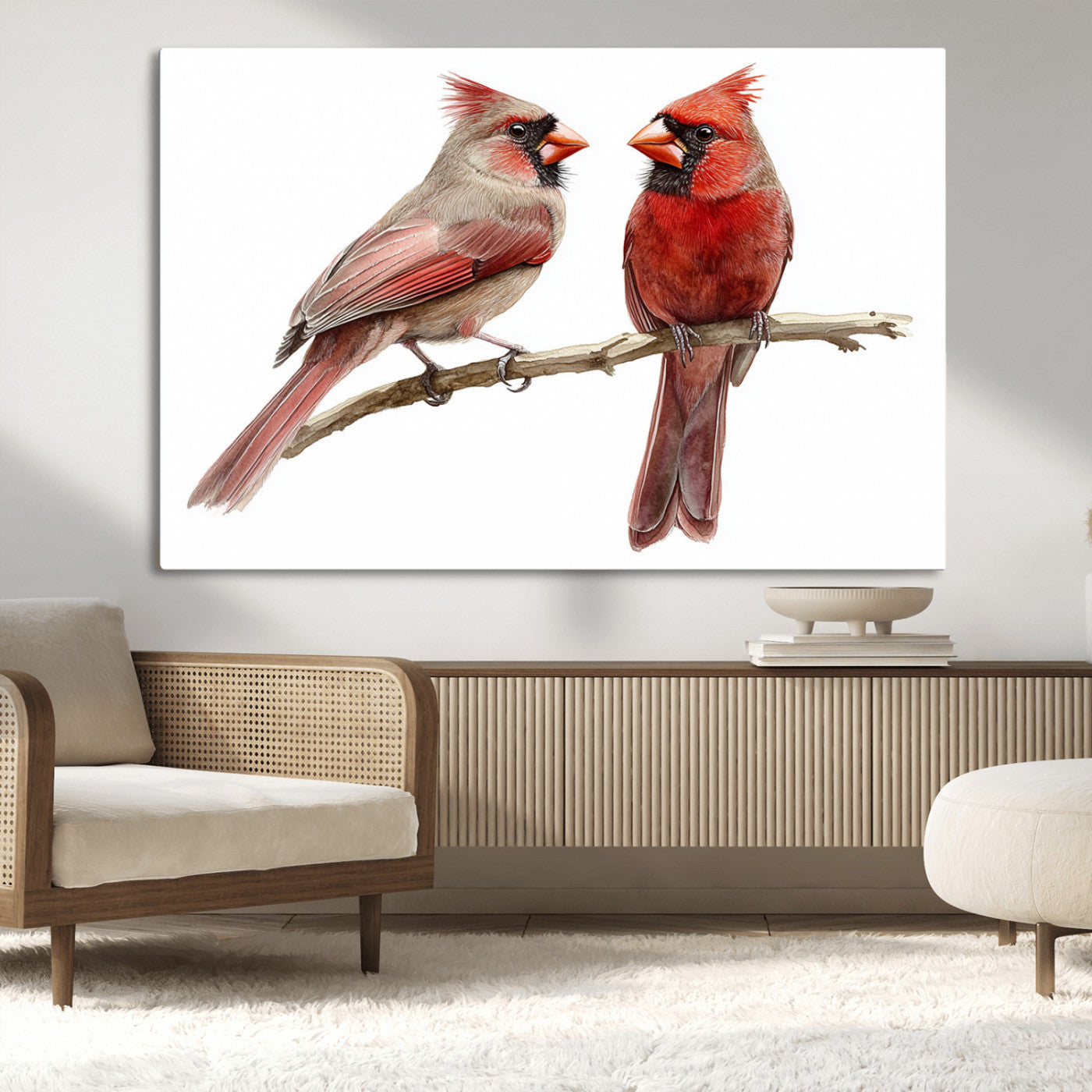 MGV-CV-36X24 - Cardinal Bird Canvas Wall Art - Male and Female Cardinal Print - Abstract Bird Wall Decor for Home -
