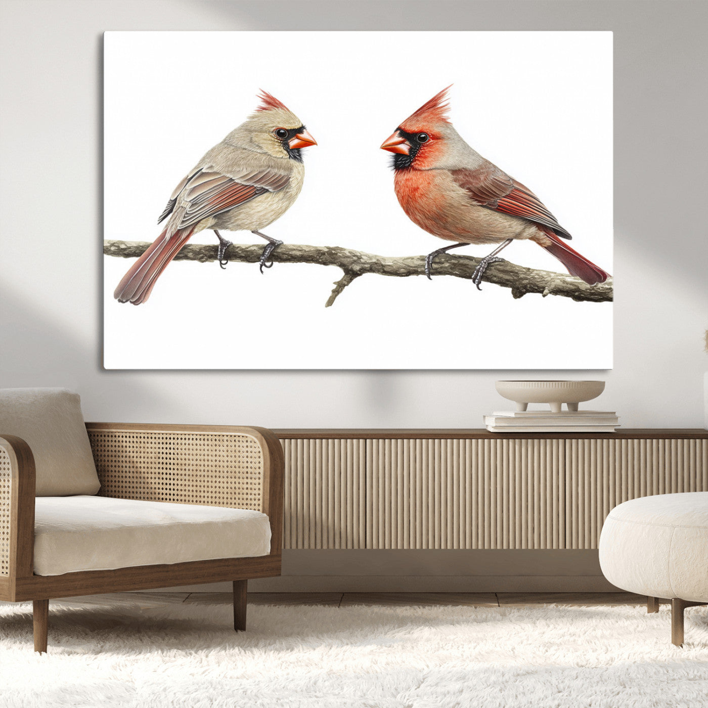 MGV-CV-36X24 - Cardinal Canvas Wall Art - Male and Female Cardinal Print - Nature-Inspired Bird Wall Decor for Home