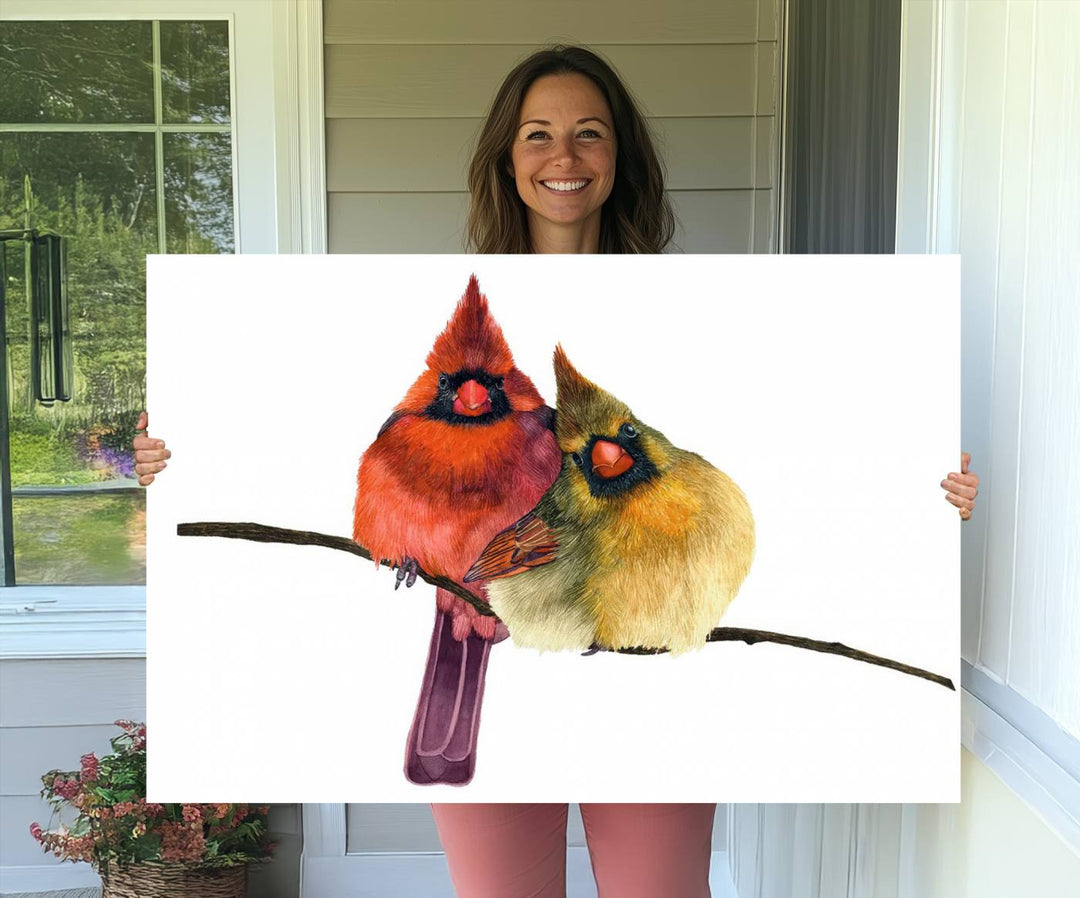 The Cardinal Bird Canvas Wall Art showcases vibrant male and female cardinals, capturing the beauty of nature in vivid detail.