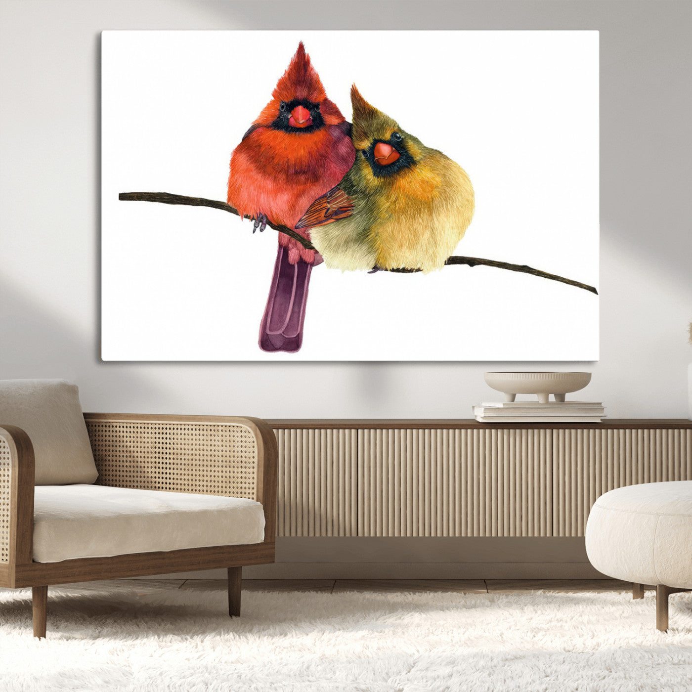 MGV-CV-36X24 - Cardinal Bird Canvas Wall Art - Male and Female Cardinal Print - Nature-Inspired Bird Wall Decor for