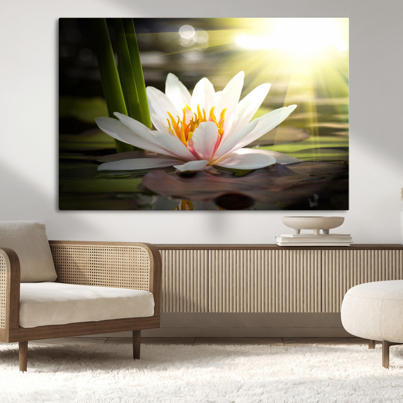 MGV-CV-36X24 - Lotus Flower Wall Art Canvas Print, Water Lily Large Wall Art Canvas Print
