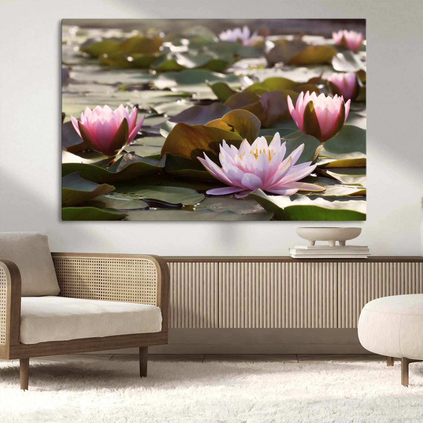 MGV-CV-36X24 - Lotus Flower Wall Art Canvas Print, Water Lily Large Wall Art Canvas Print for Yoga Room Decor,