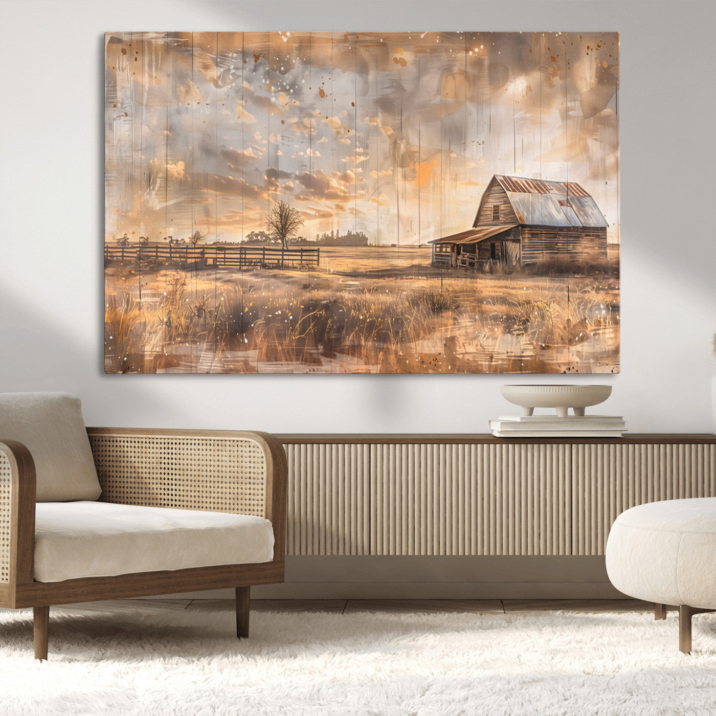 MGV-CV-36X24 - Rustic Farmhouse Wall Art Canvas Print | Barn and Field Canvas Print | Vintage Country Landscape