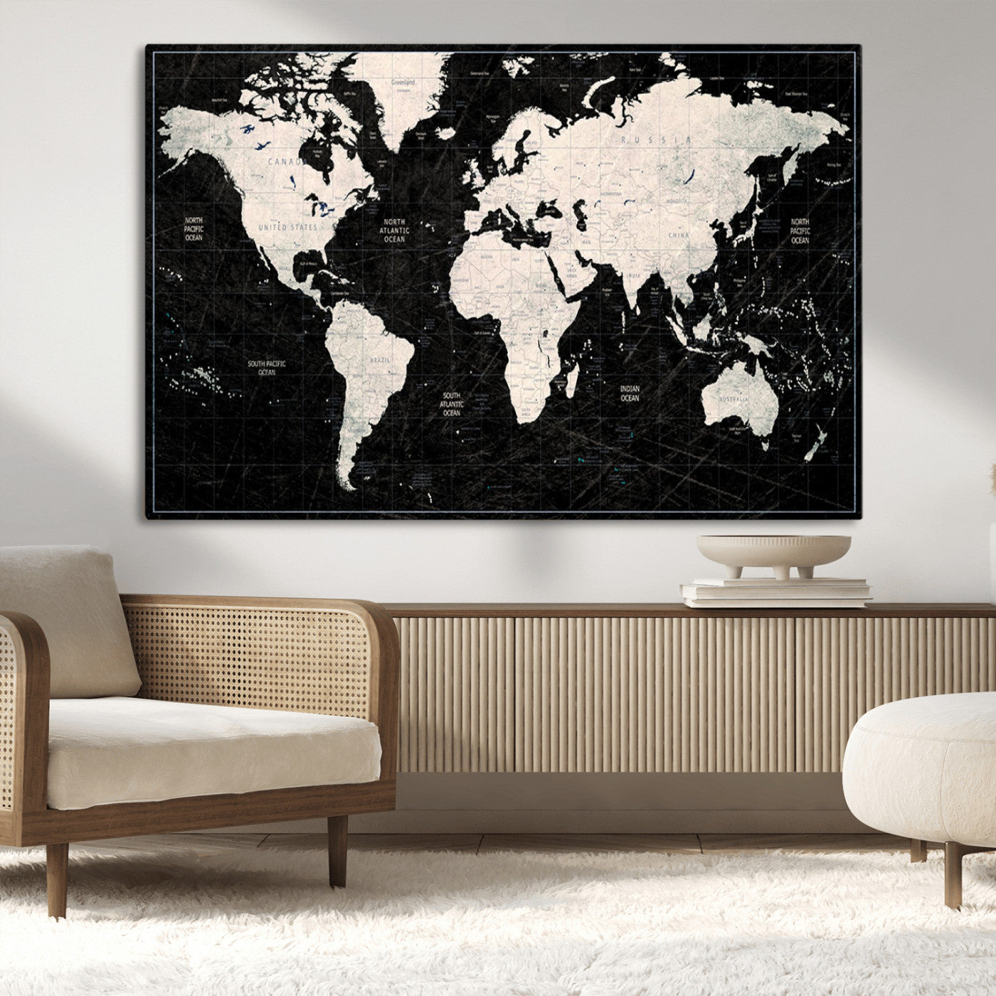 MGV-CV-36X24 - Push Pin World Map Canvas Print – Framed Wall Art for Couples to Track Their Travels – Anniversary